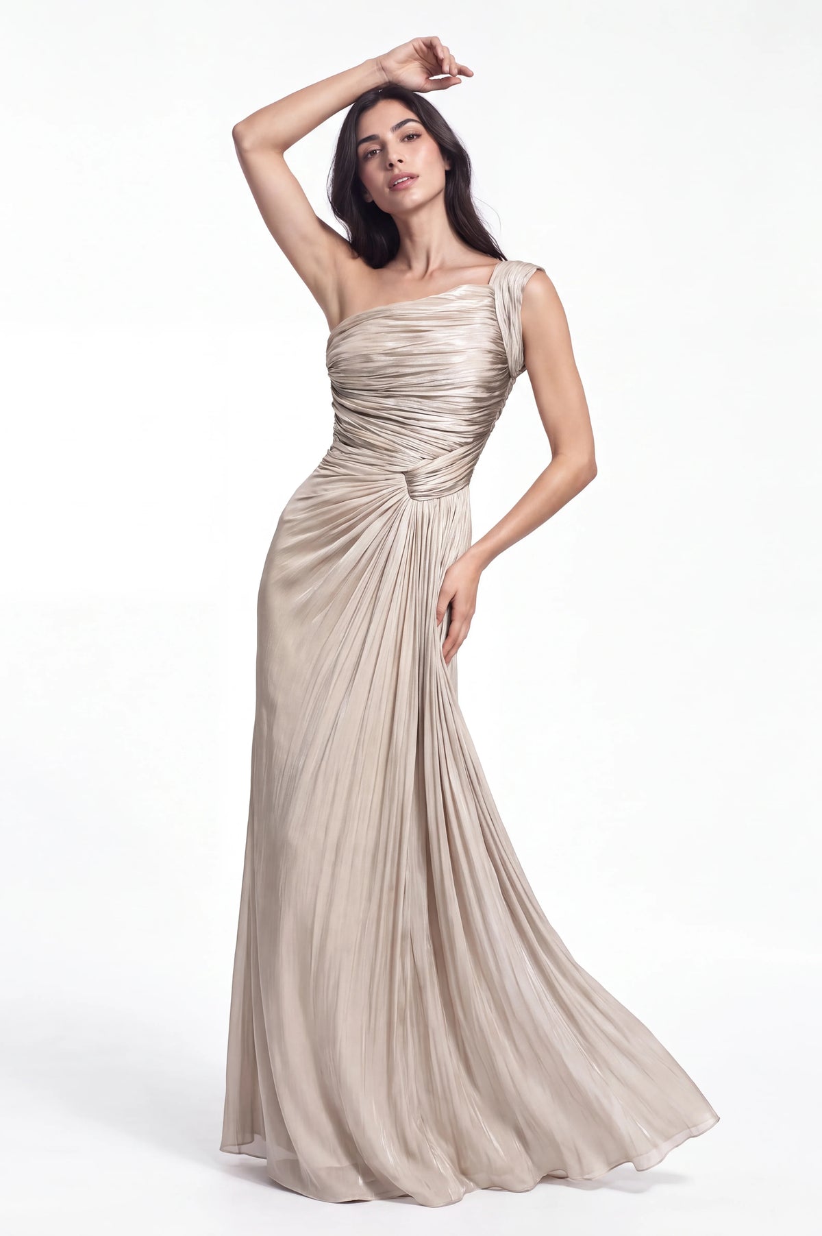 Pleated One Shoulder Organza Dress