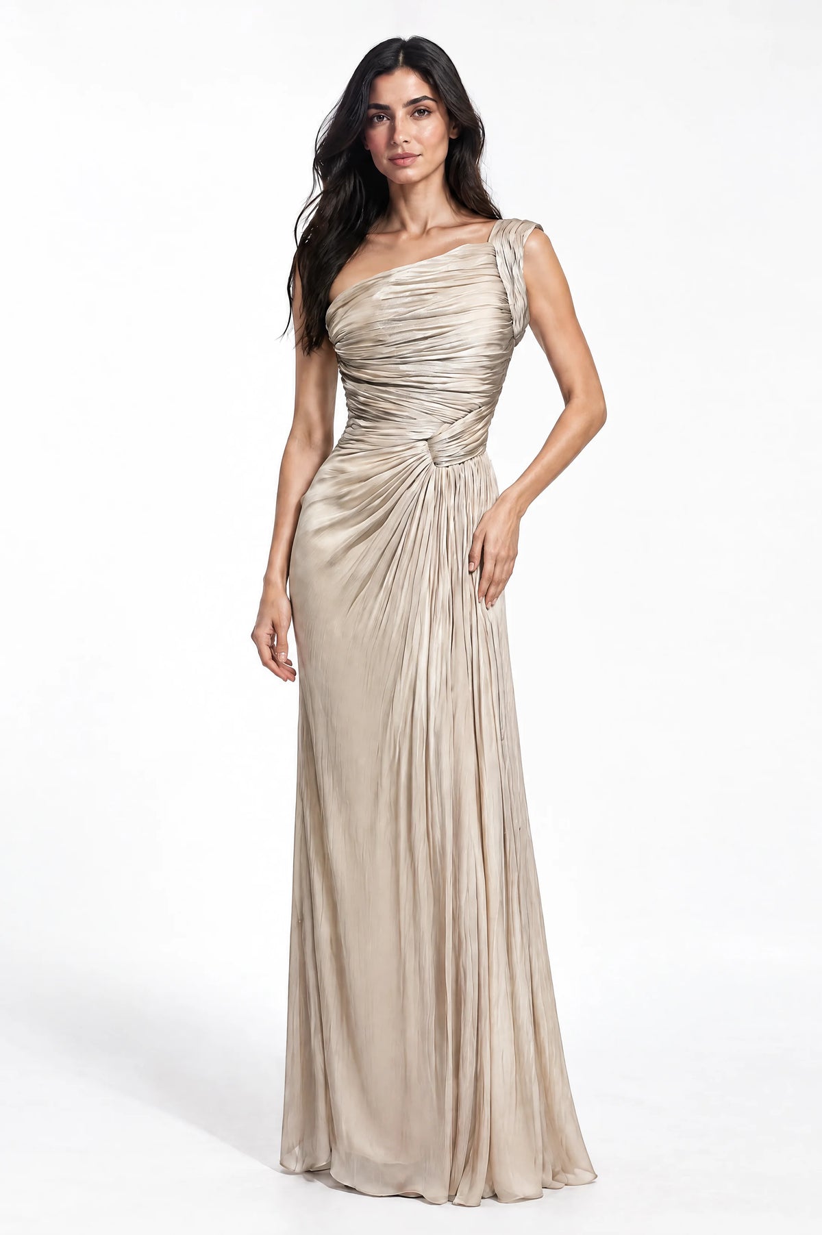 Pleated One Shoulder Organza Dress