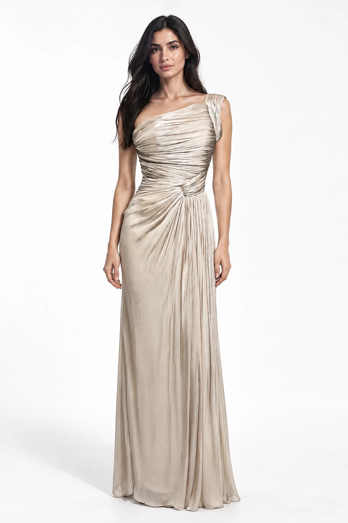 Pleated One Shoulder Organza Dress