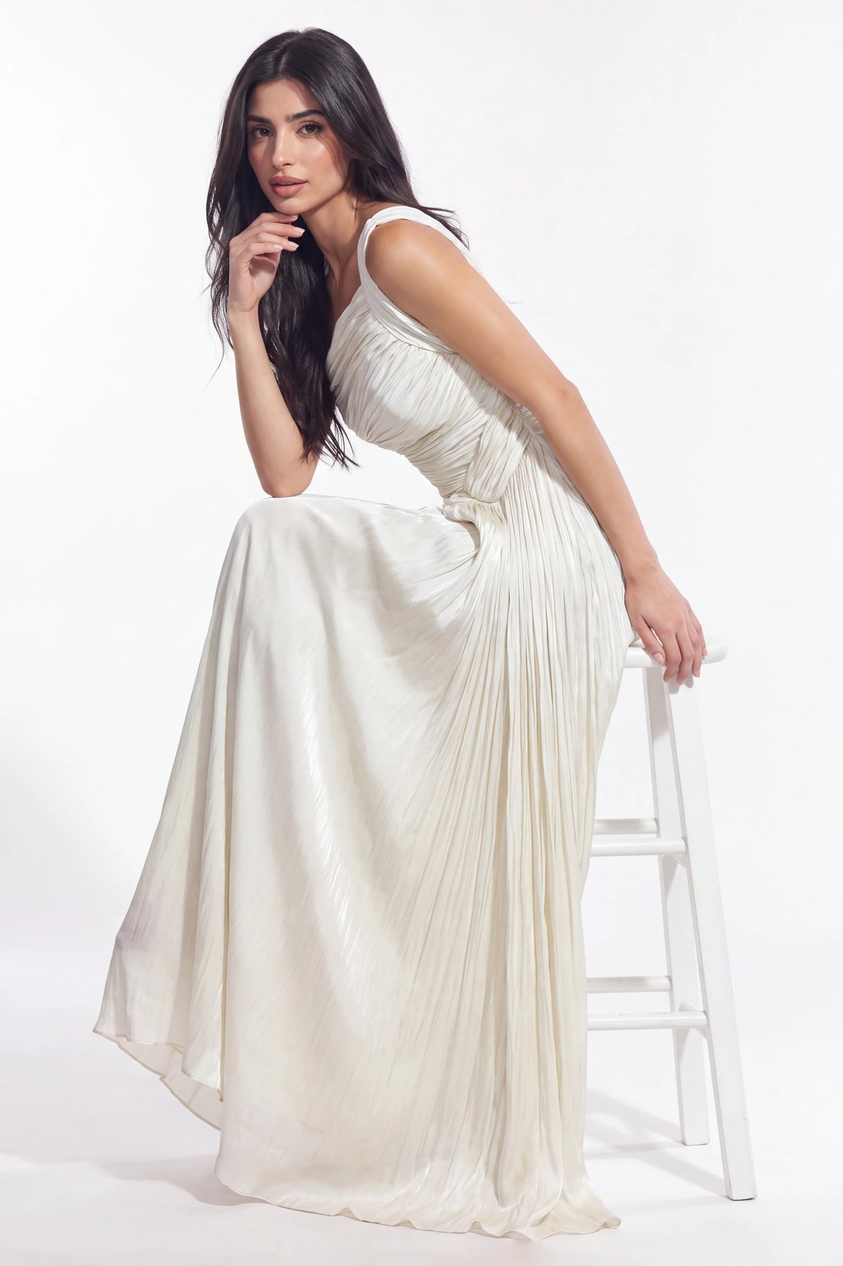 Pleated One Shoulder Organza Dress
