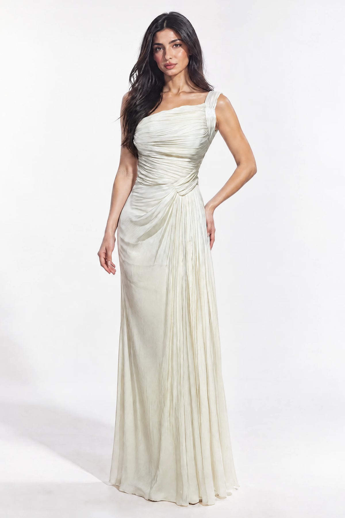 Pleated One Shoulder Organza Dress