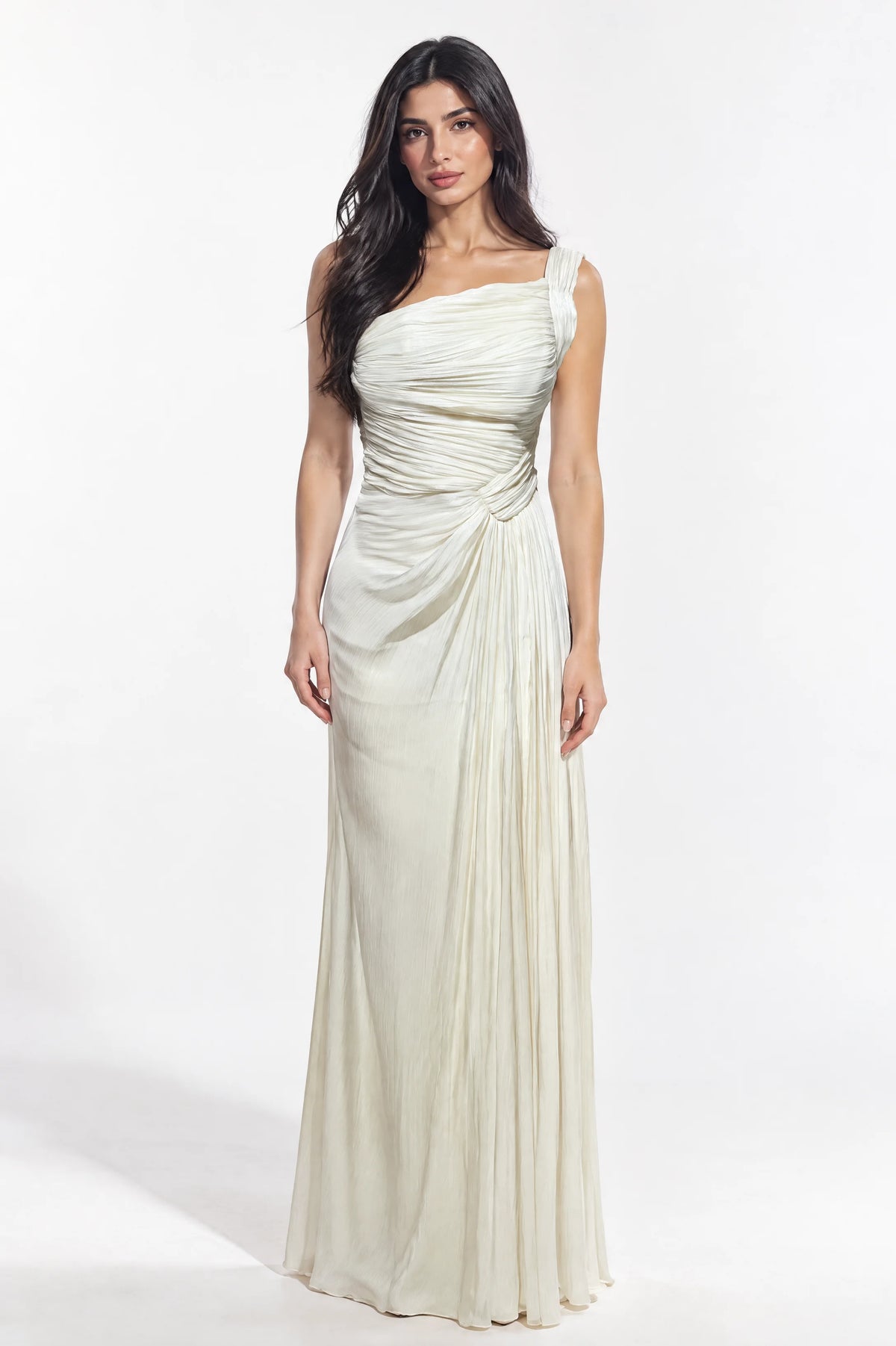 Pleated One Shoulder Organza Dress