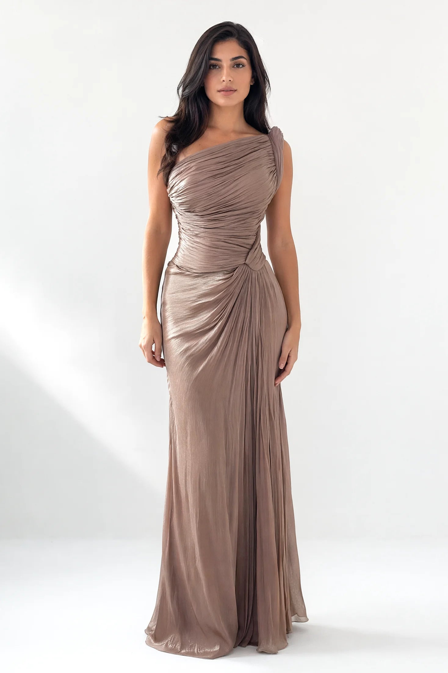 Pleated One Shoulder Organza Dress