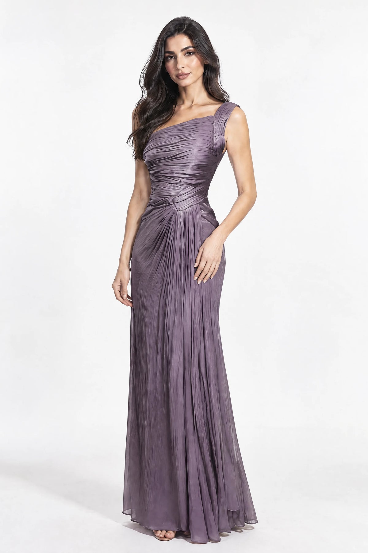 Pleated One Shoulder Organza Dress