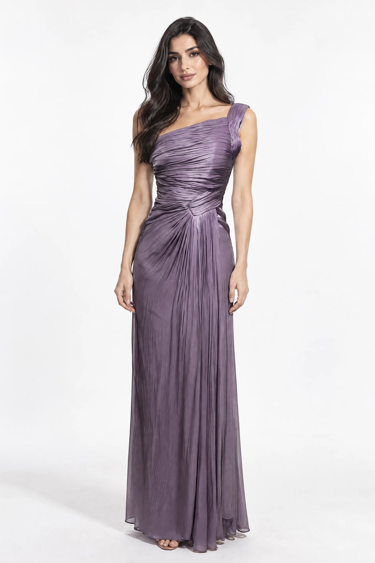 Pleated One Shoulder Organza Dress