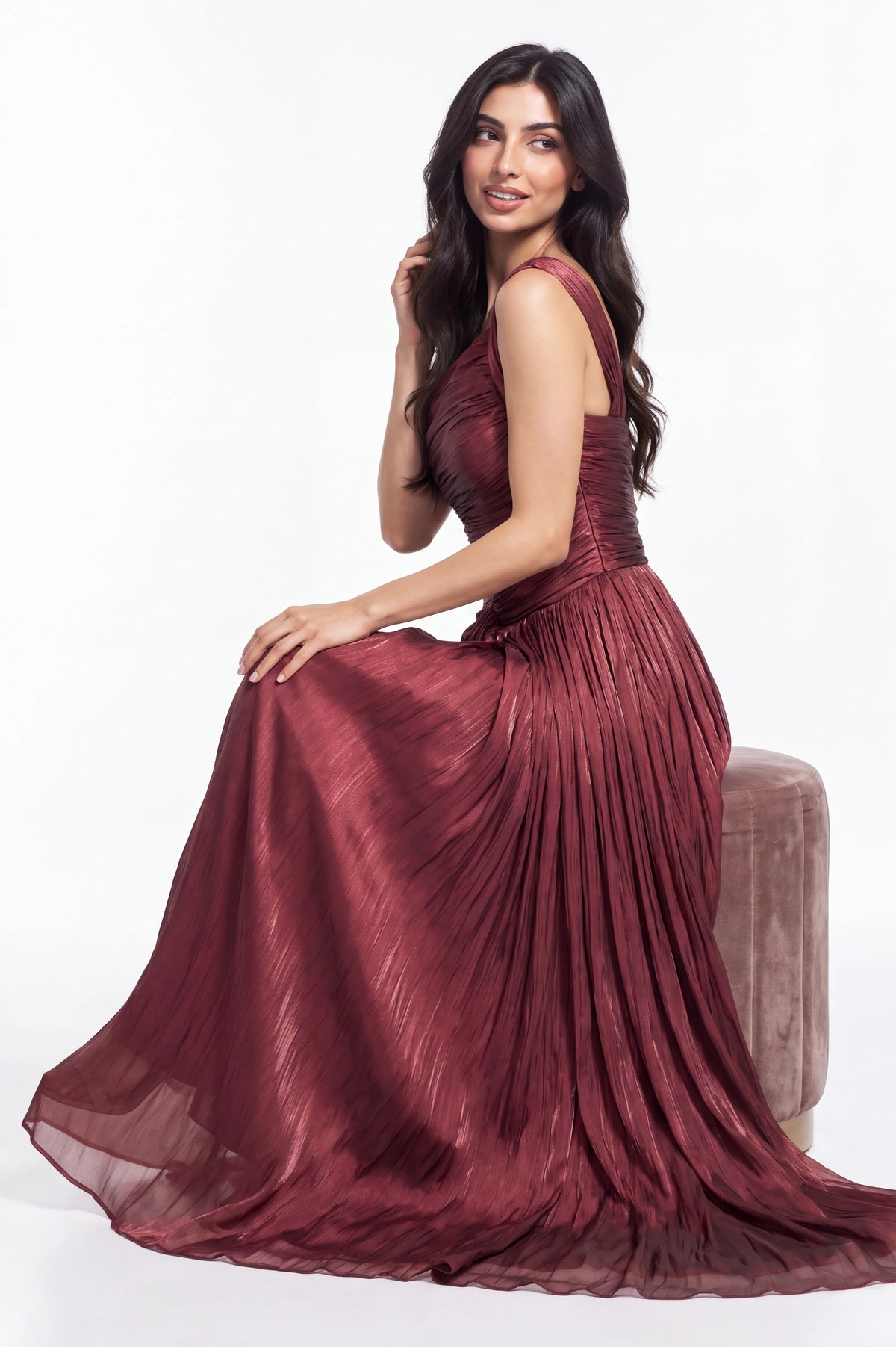 Pleated One Shoulder Organza Dress