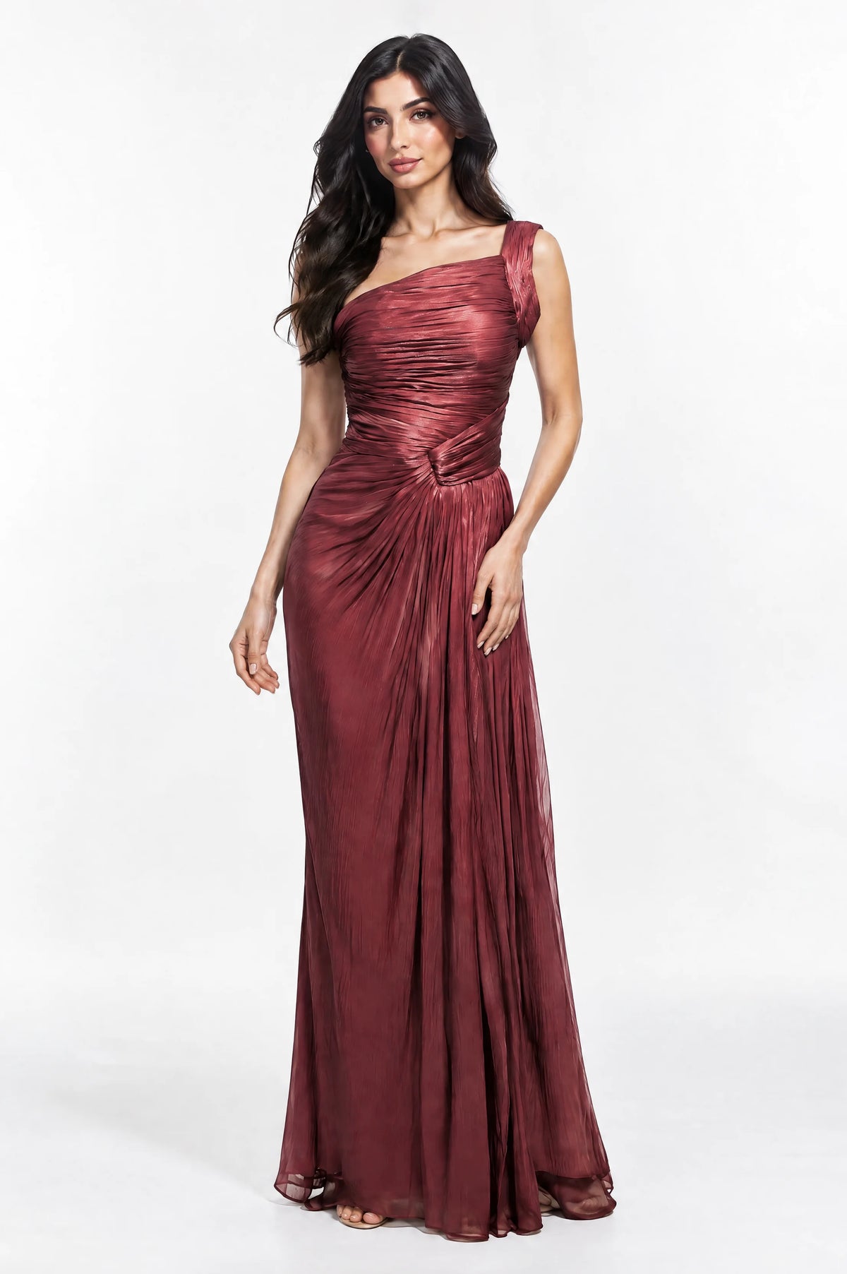 Pleated One Shoulder Organza Dress