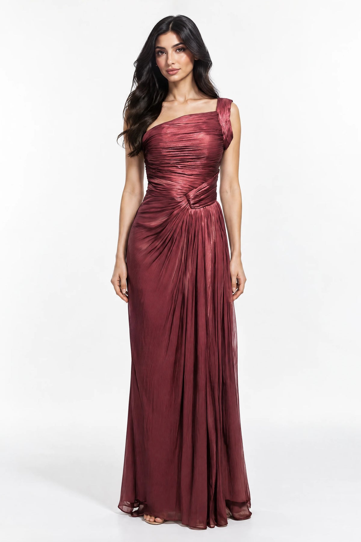 Pleated One Shoulder Organza Dress