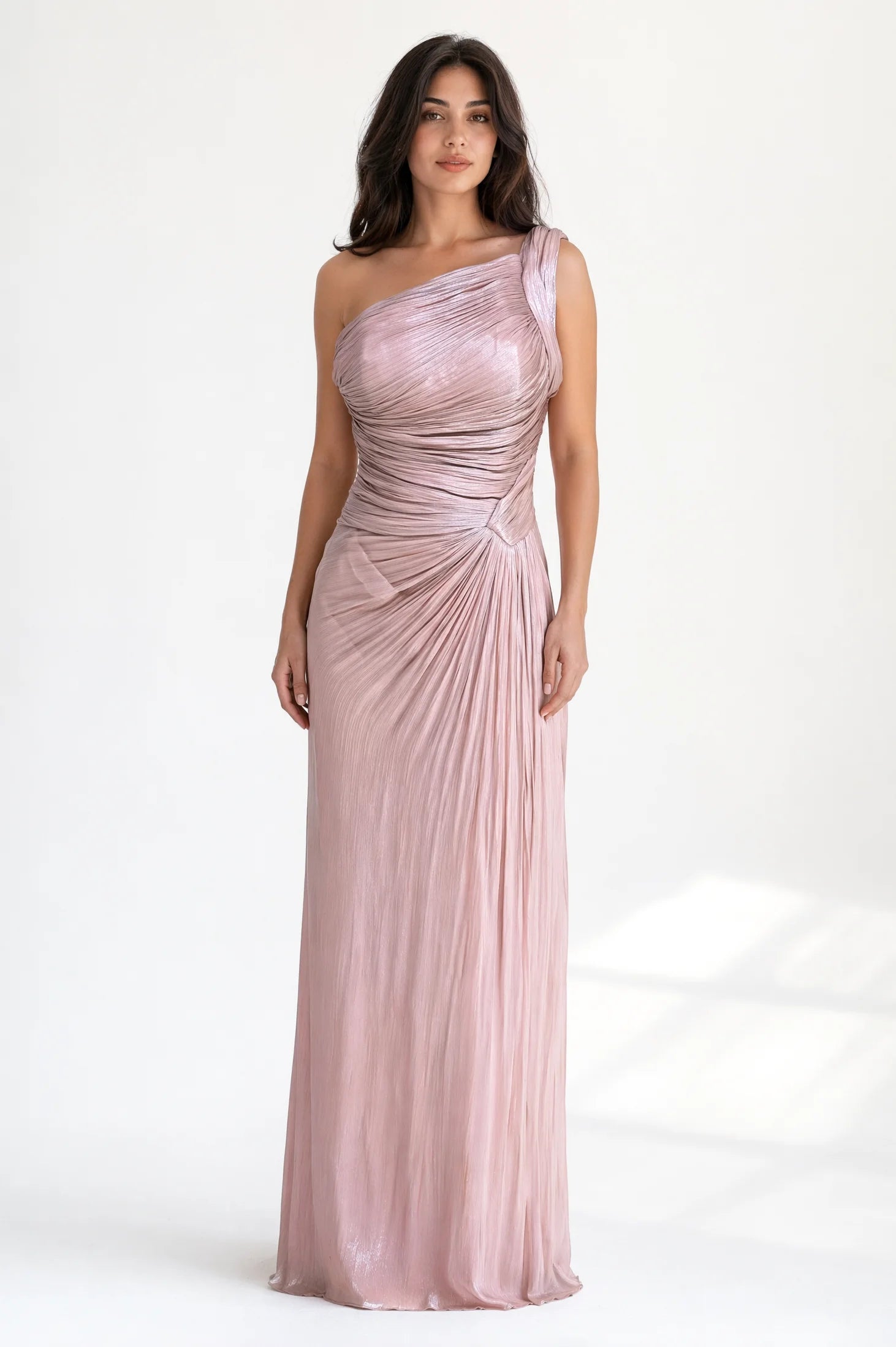 Pleated One Shoulder Organza Dress