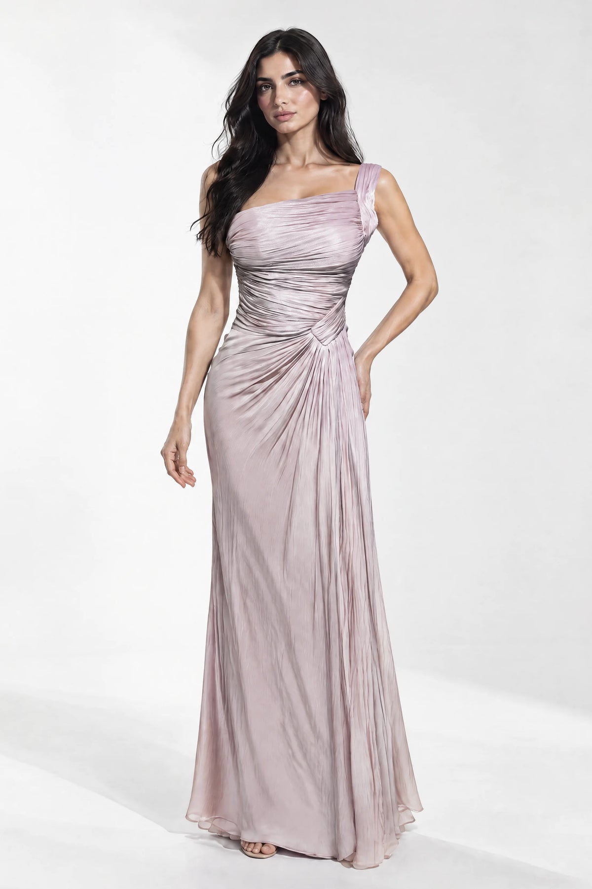Pleated One Shoulder Organza Dress
