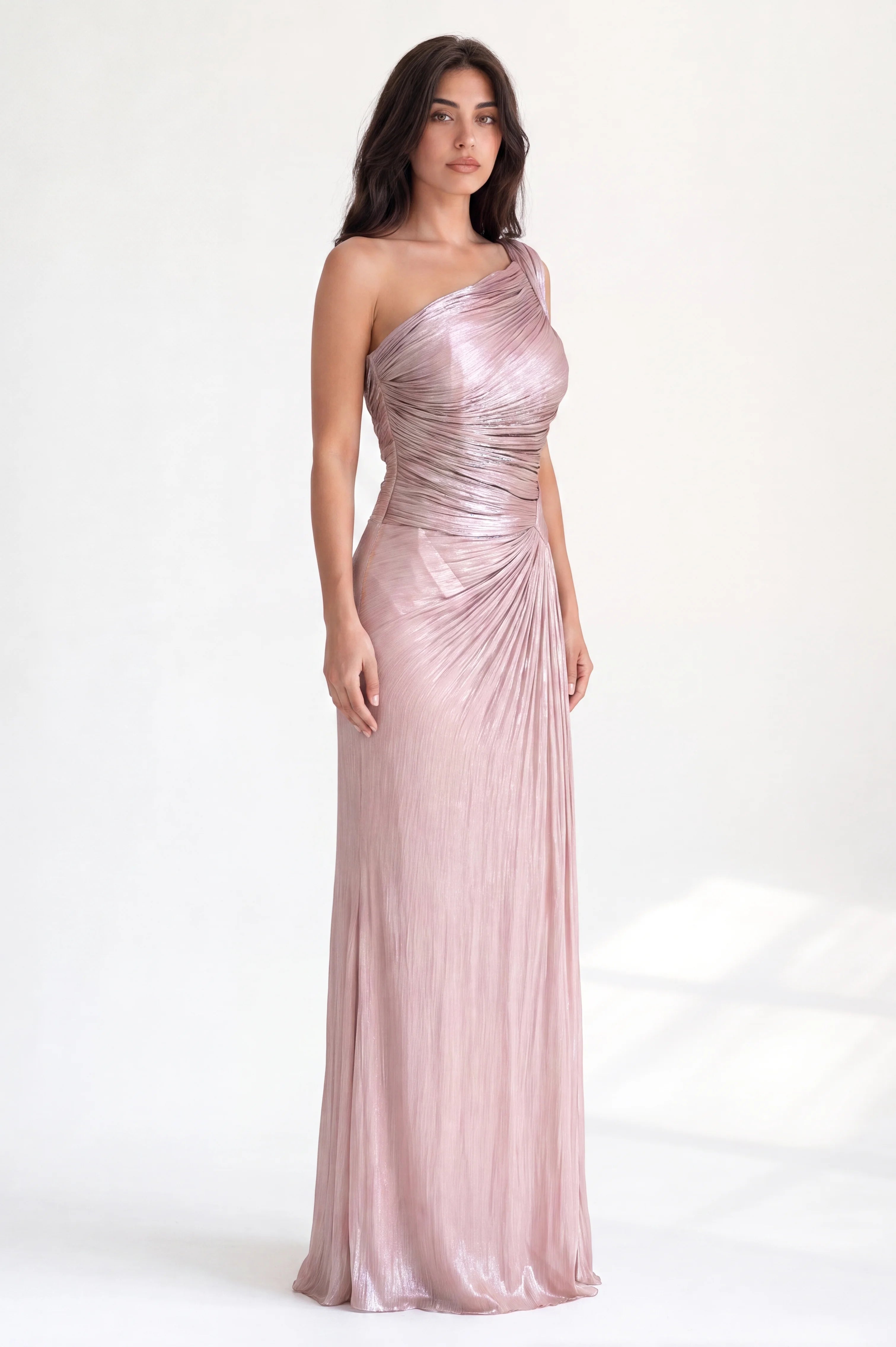 Pleated One Shoulder Organza Dress