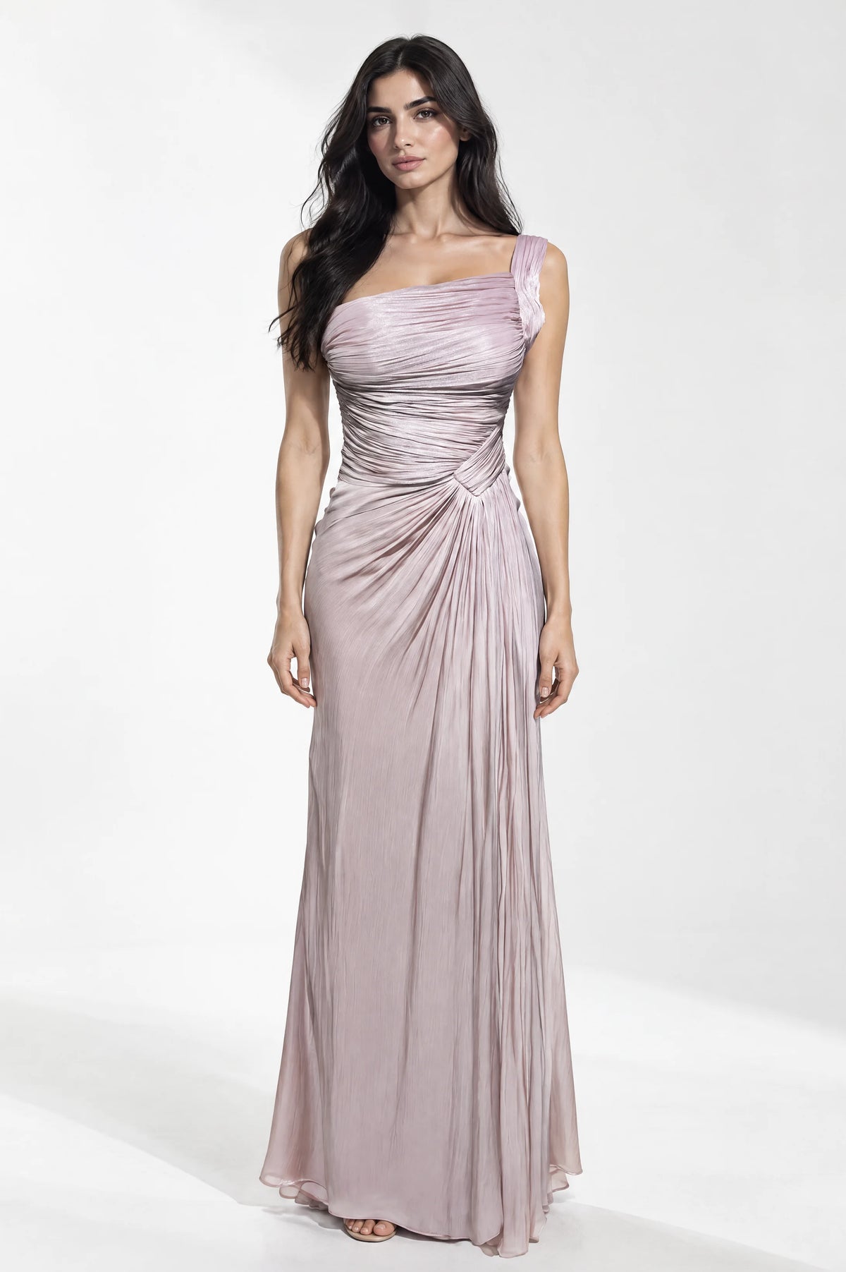 Pleated One Shoulder Organza Dress