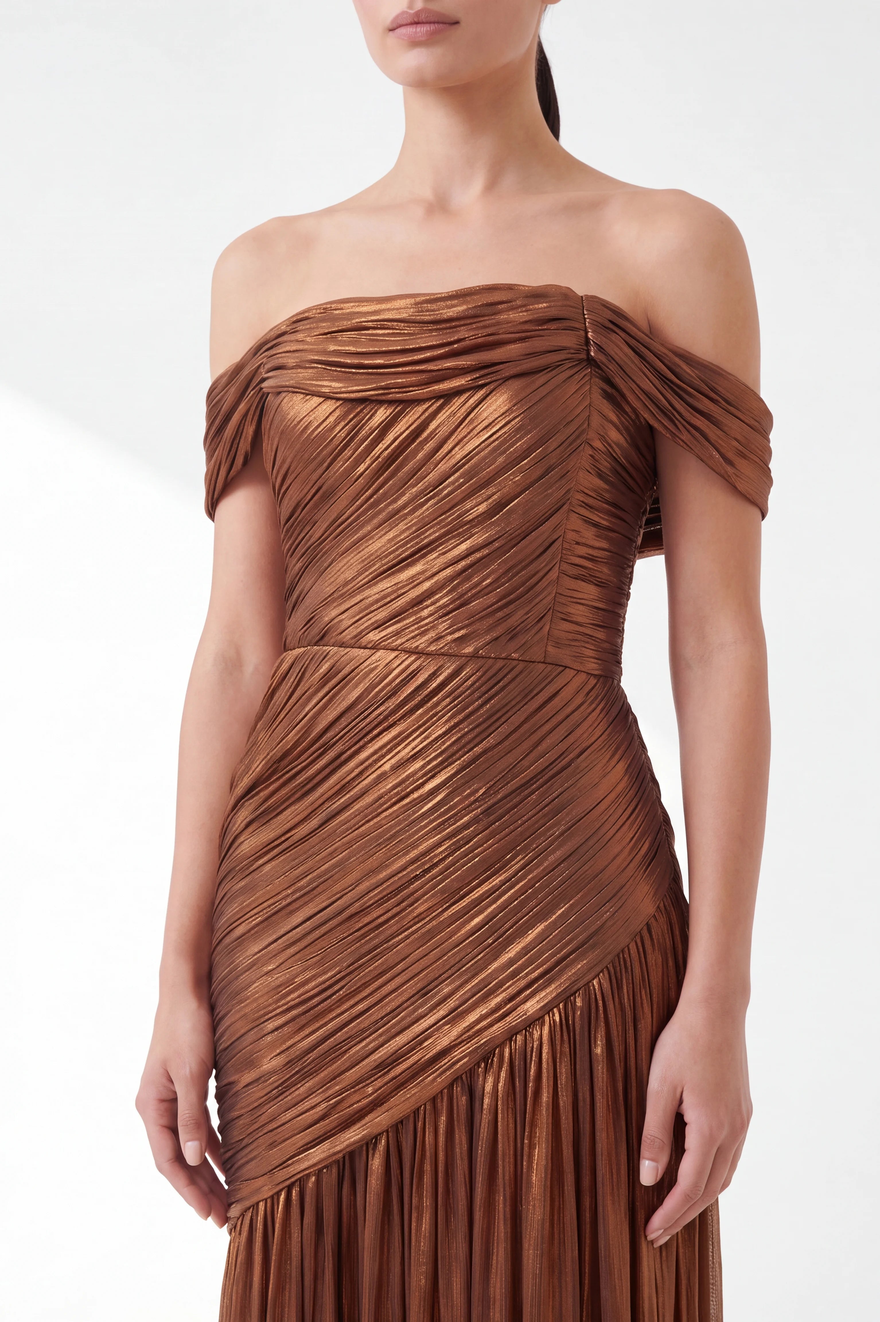 Pleated Plisse Off Shoulder Organza Dress