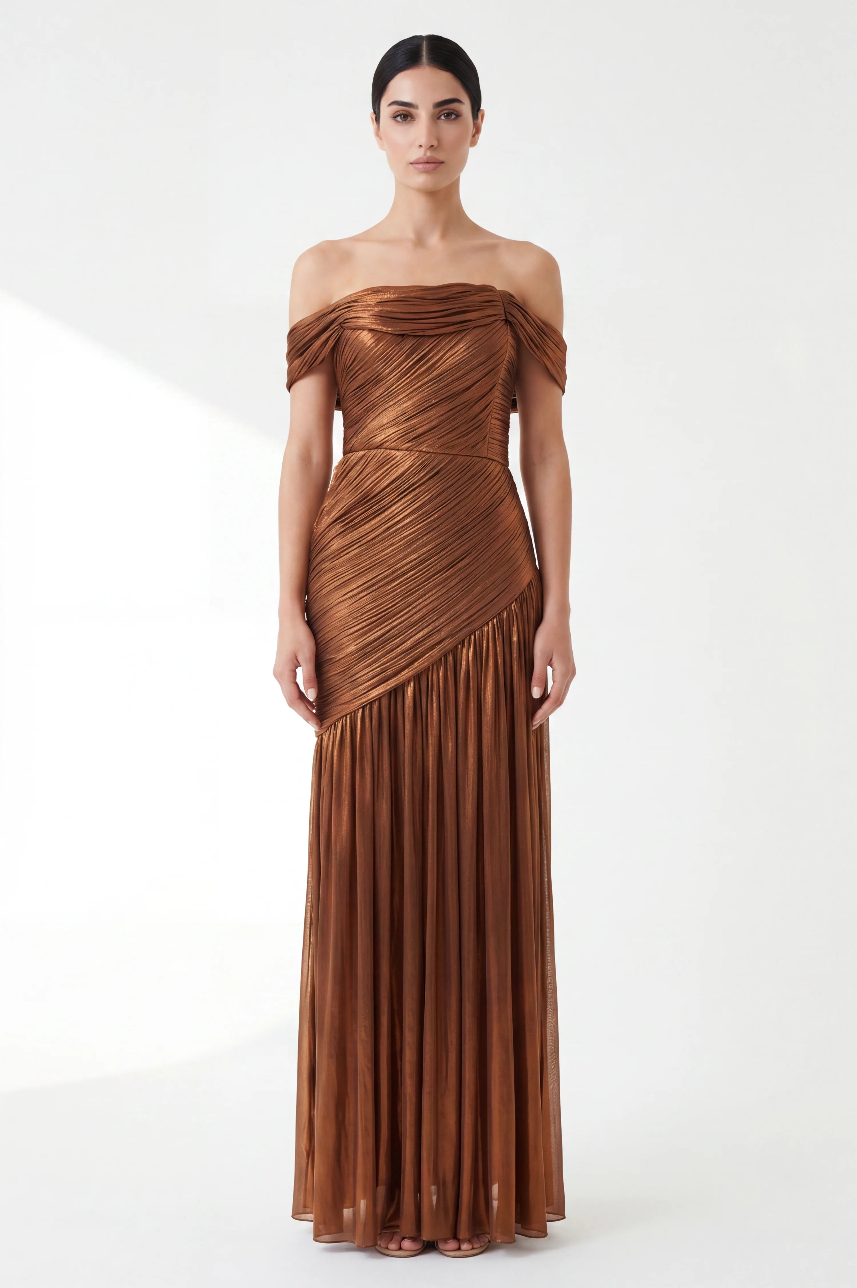 Pleated Plisse Off Shoulder Organza Dress