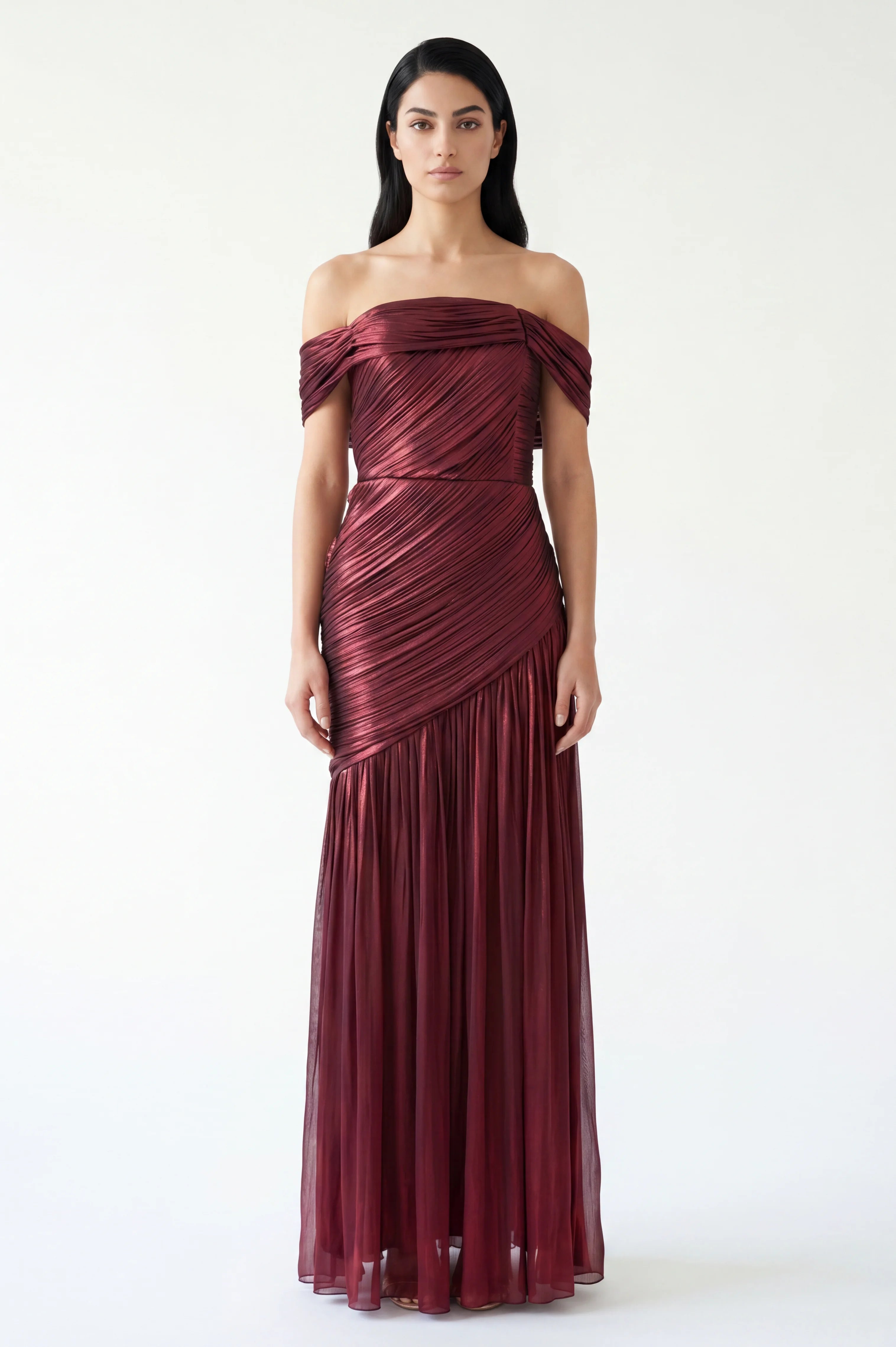 Pleated Plisse Off Shoulder Organza Dress
