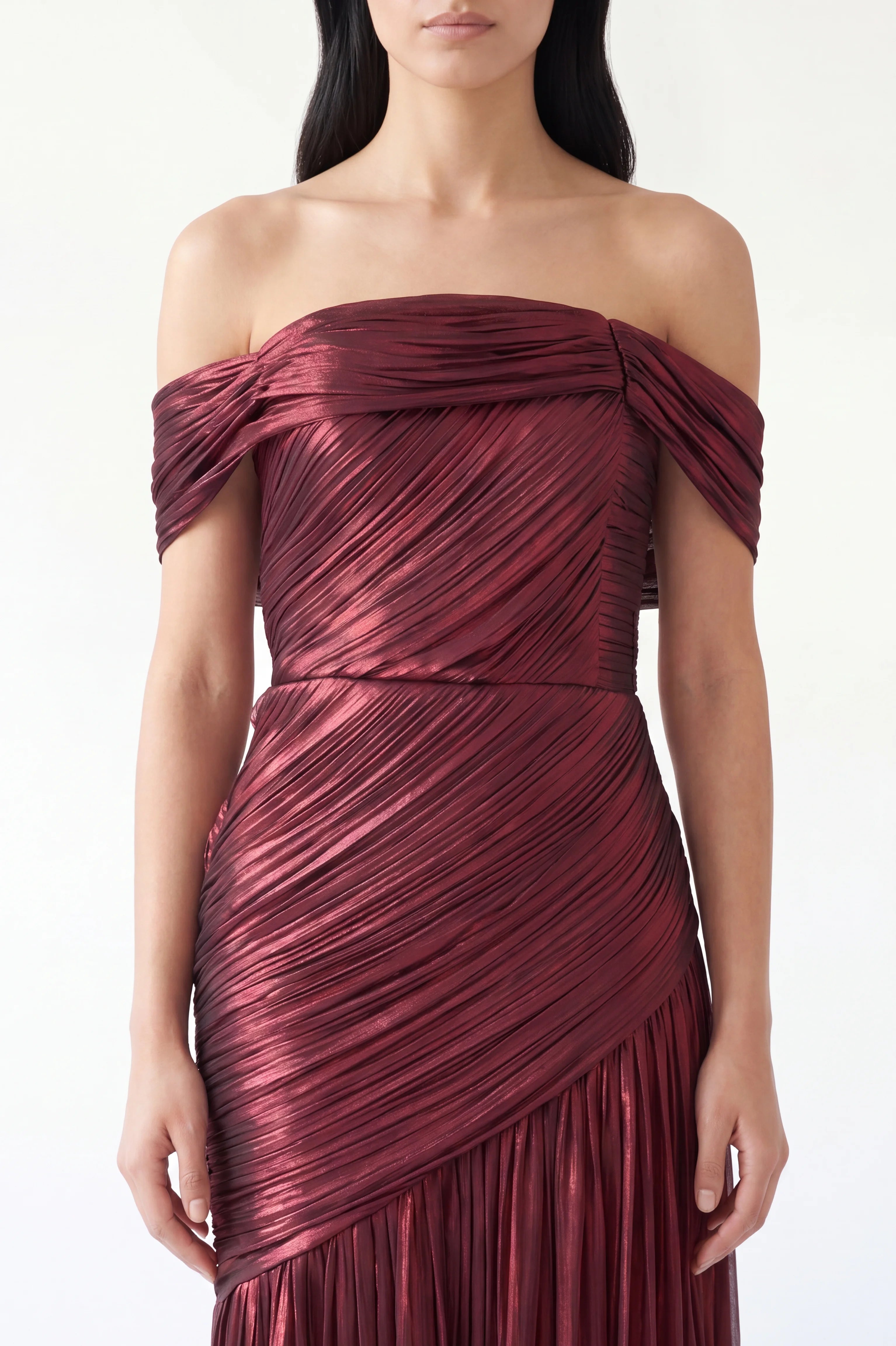 Pleated Plisse Off Shoulder Organza Dress