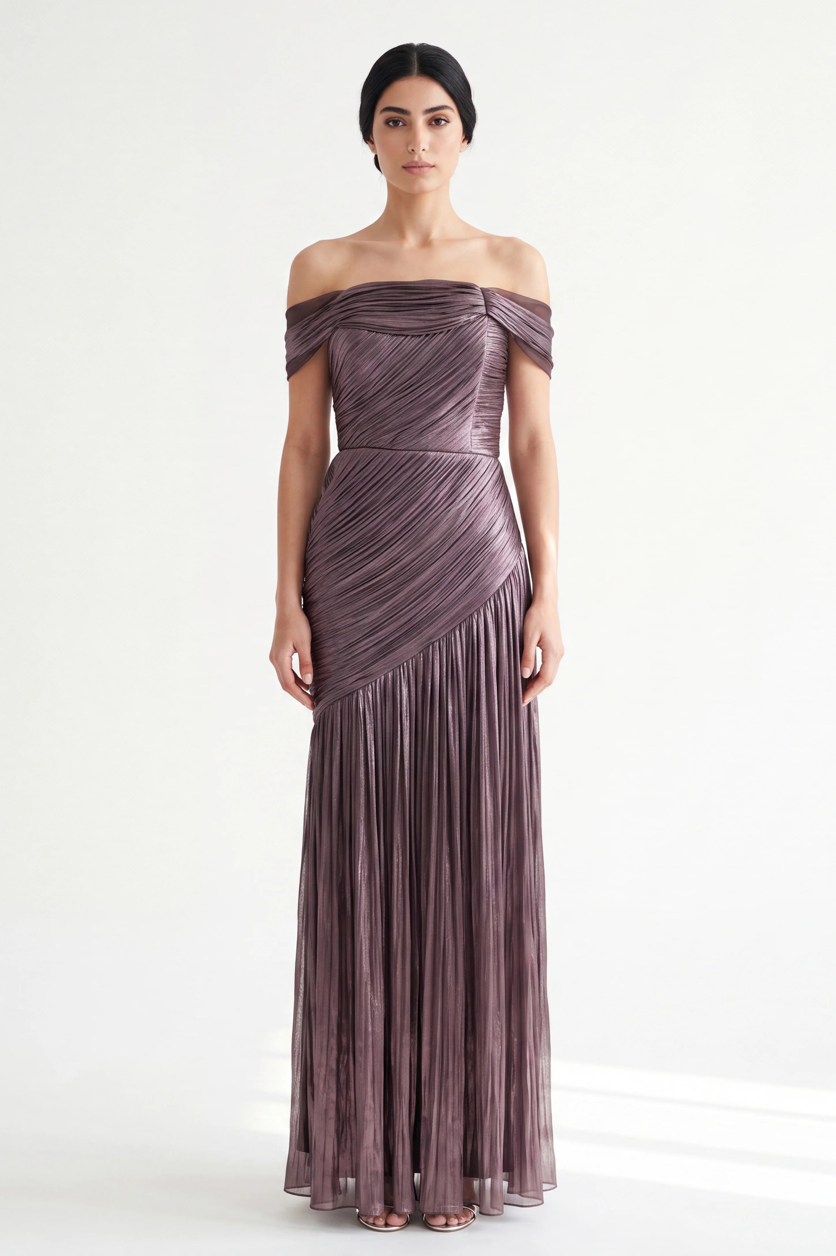Pleated Plisse Off Shoulder Organza Dress