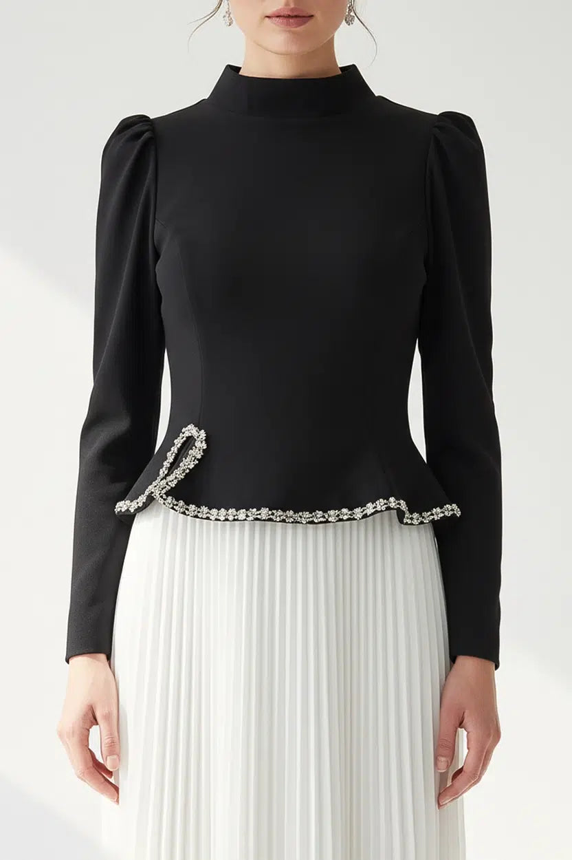 Plisse Skirt Crystal Waistline Crepe Dress
