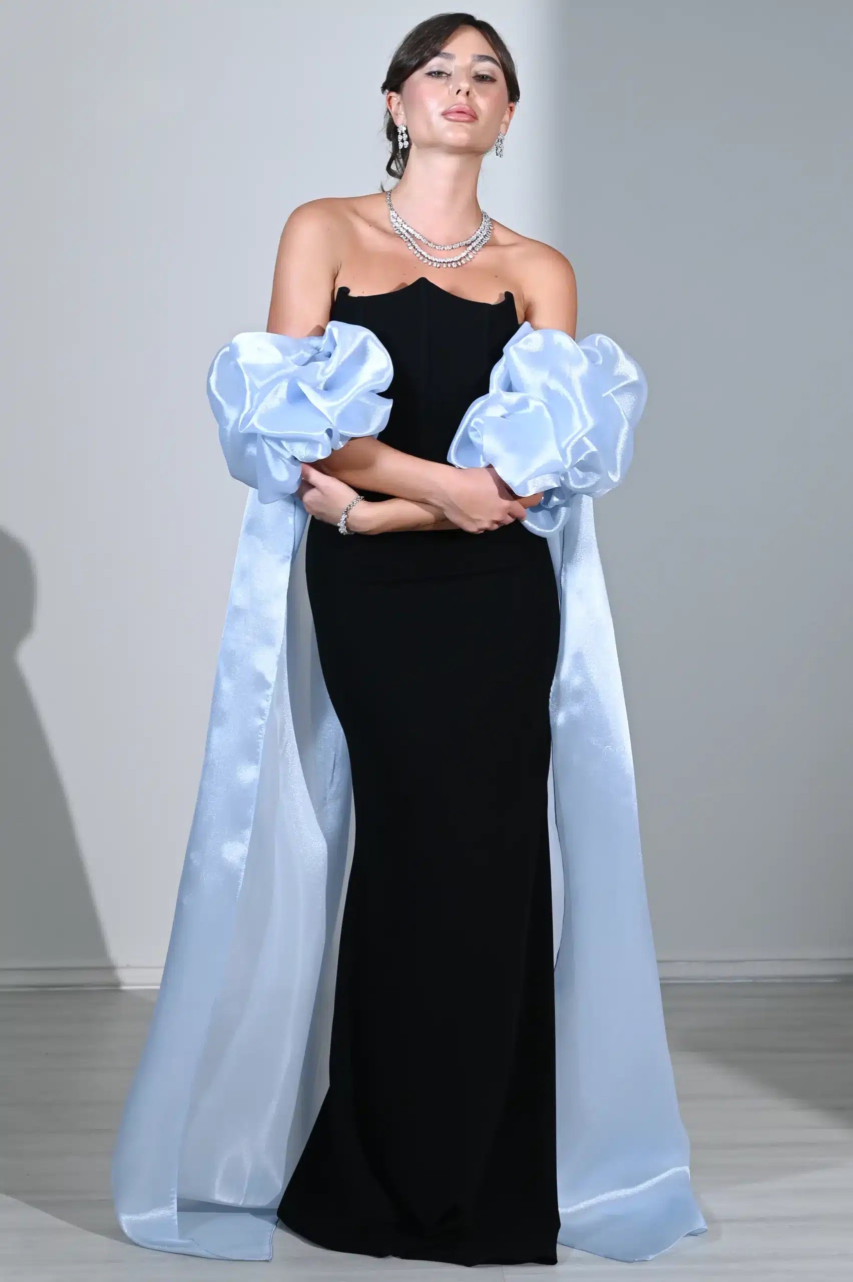 Puff Sleeves 2 PCS Crepe Dress