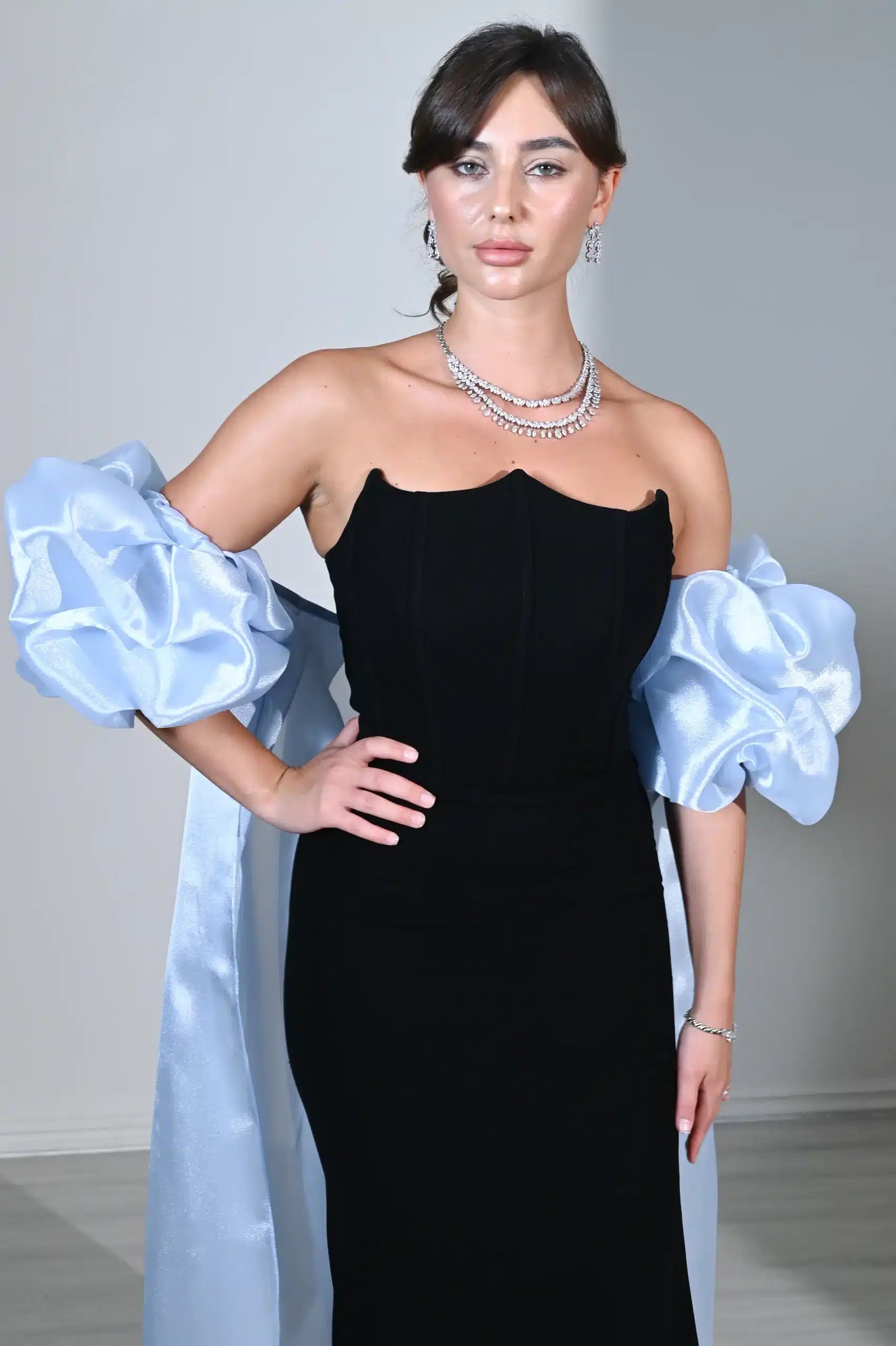 Puff Sleeves 2 PCS Crepe Dress