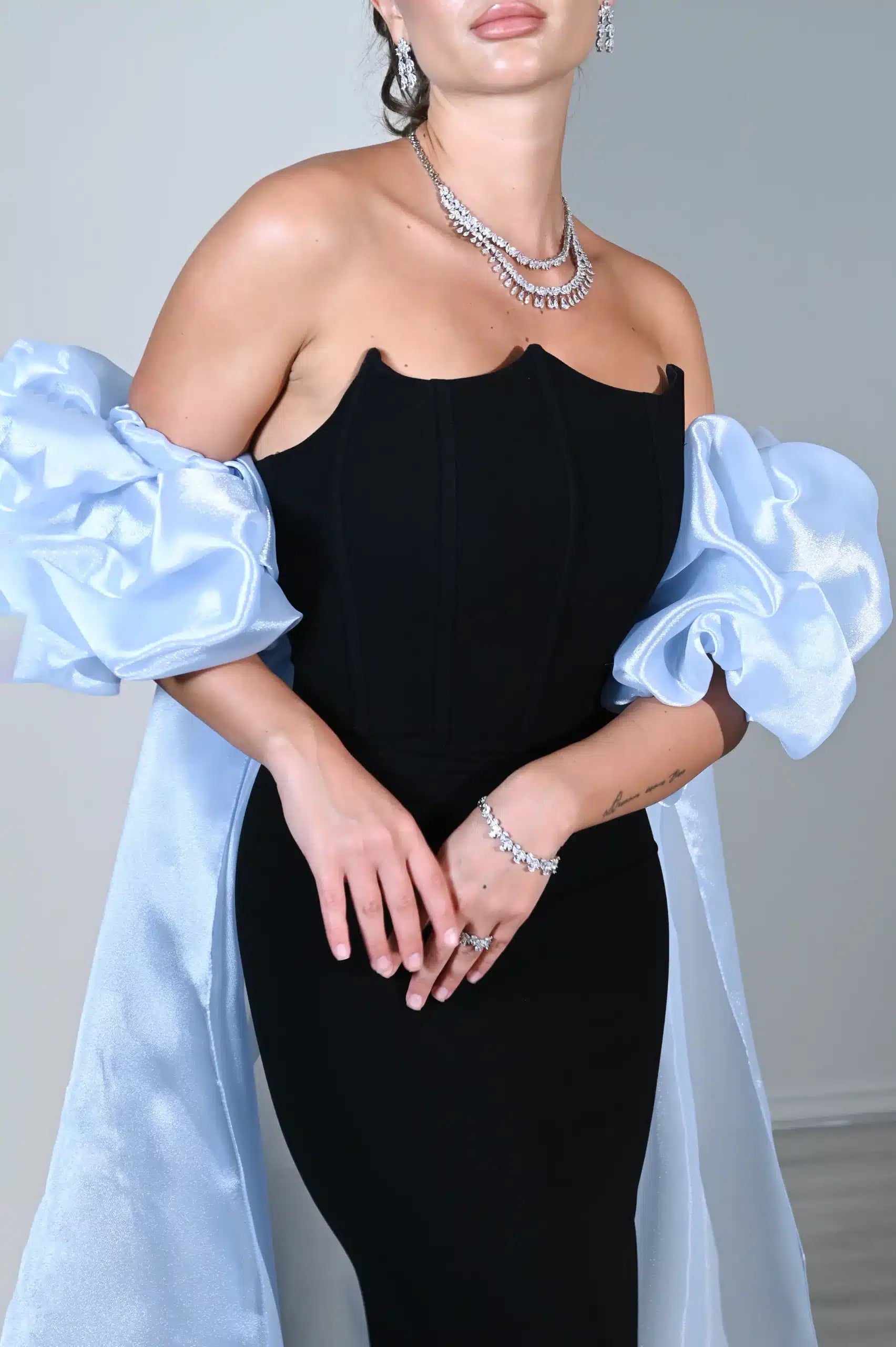 Puff Sleeves 2 PCS Crepe Dress