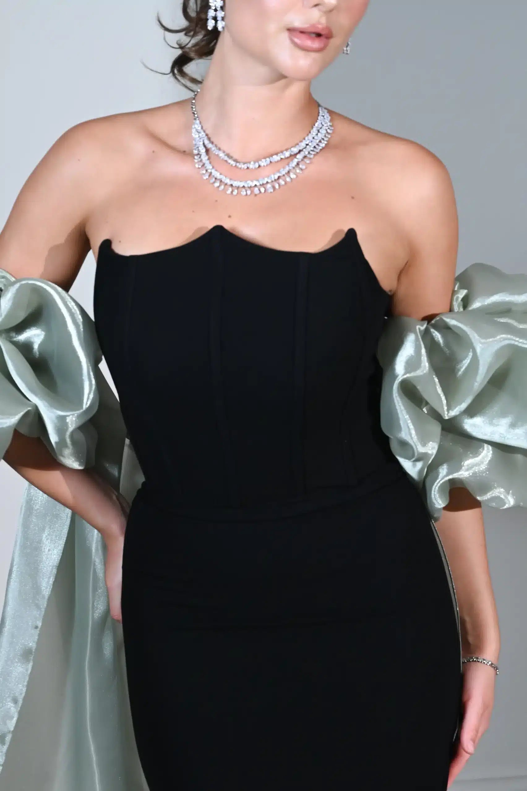 Puff Sleeves 2 PCS Crepe Dress