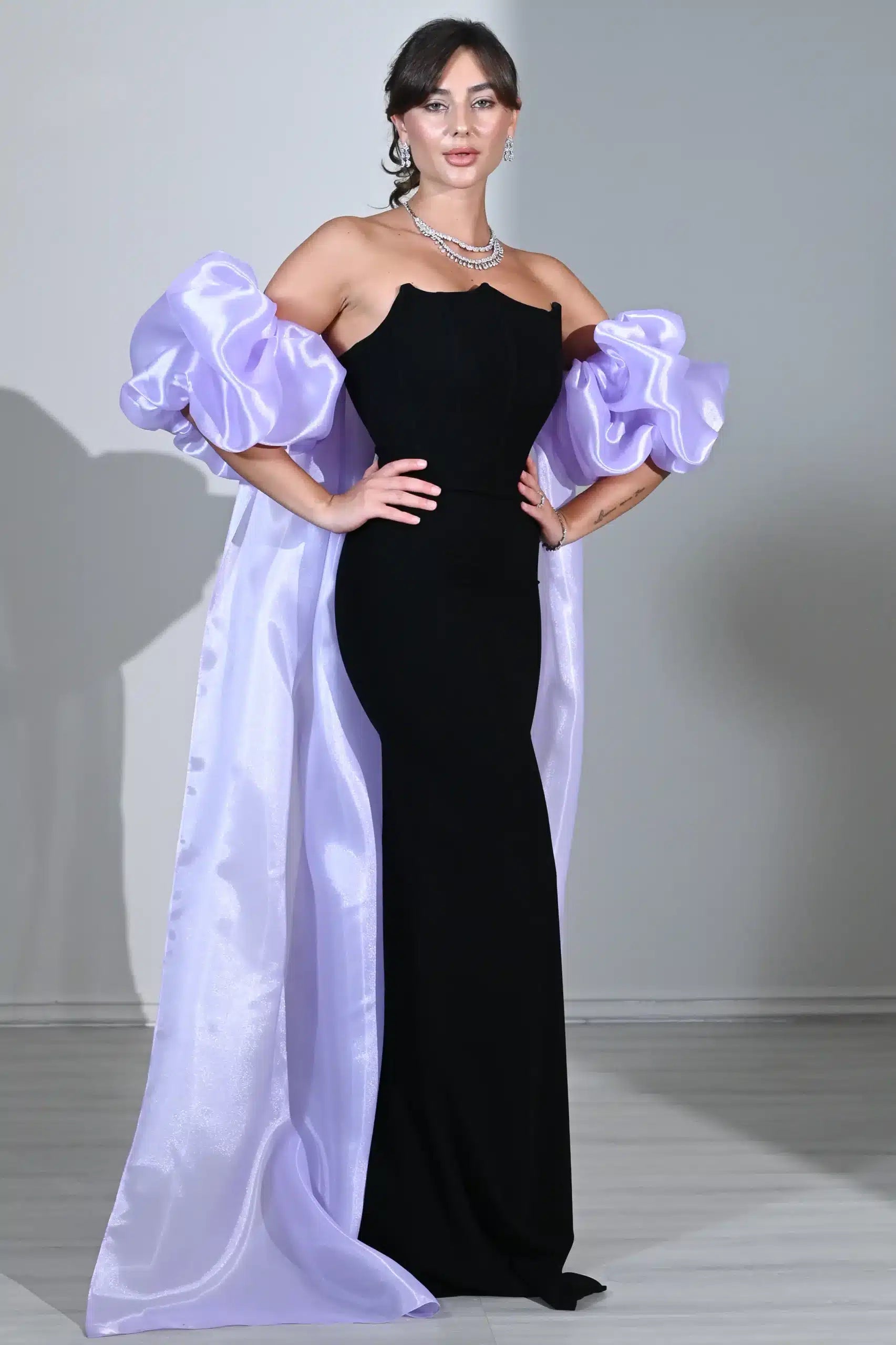 Puff Sleeves 2 PCS Crepe Dress