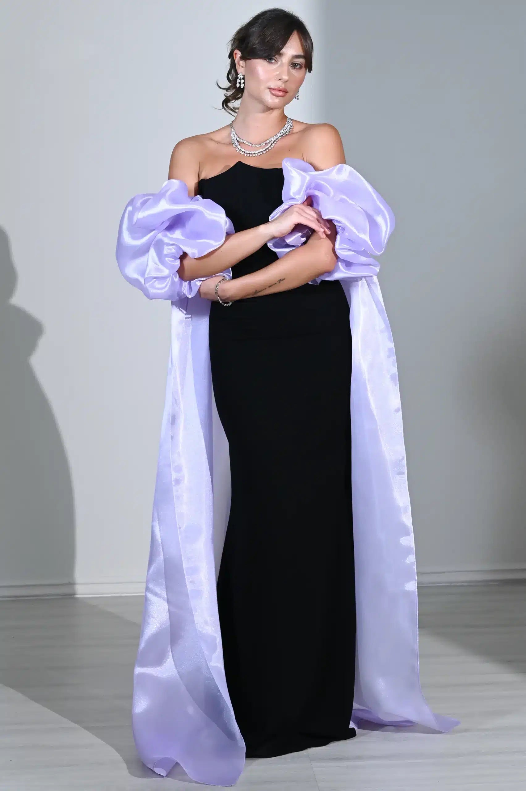 Puff Sleeves 2 PCS Crepe Dress