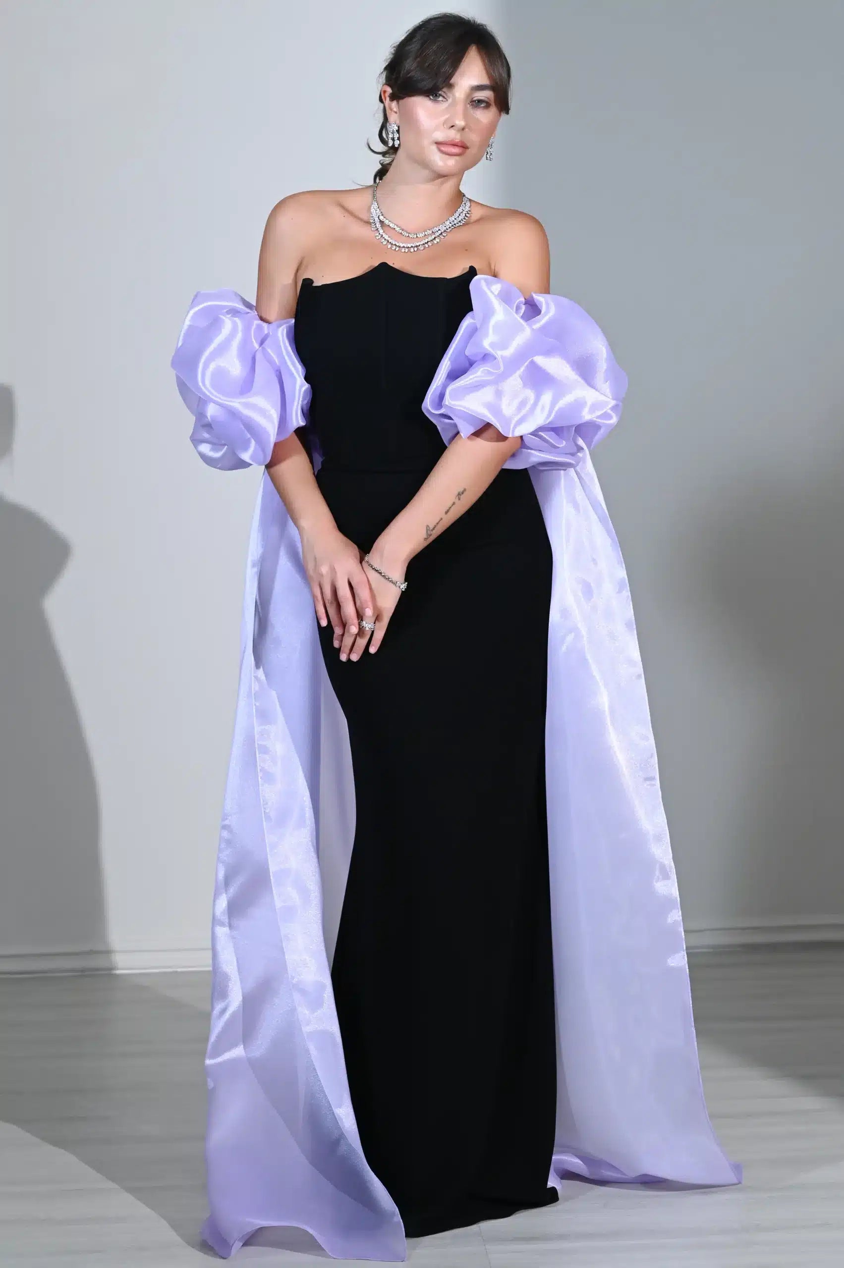 Puff Sleeves 2 PCS Crepe Dress