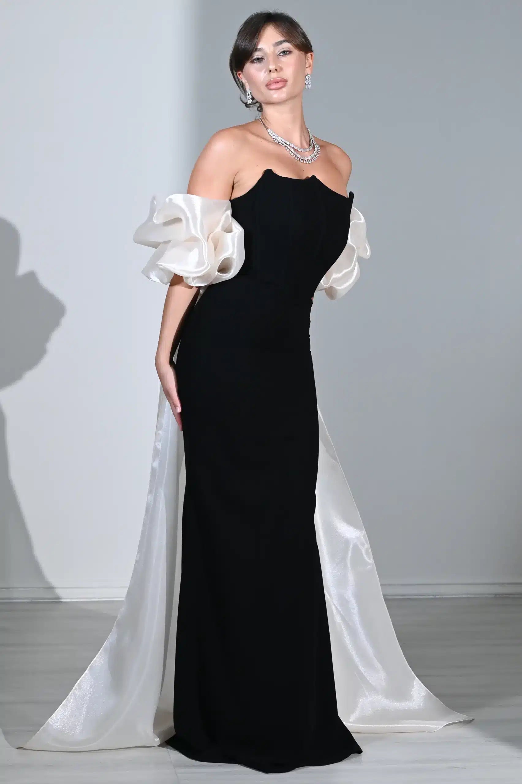 Puff Sleeves 2 PCS Crepe Dress