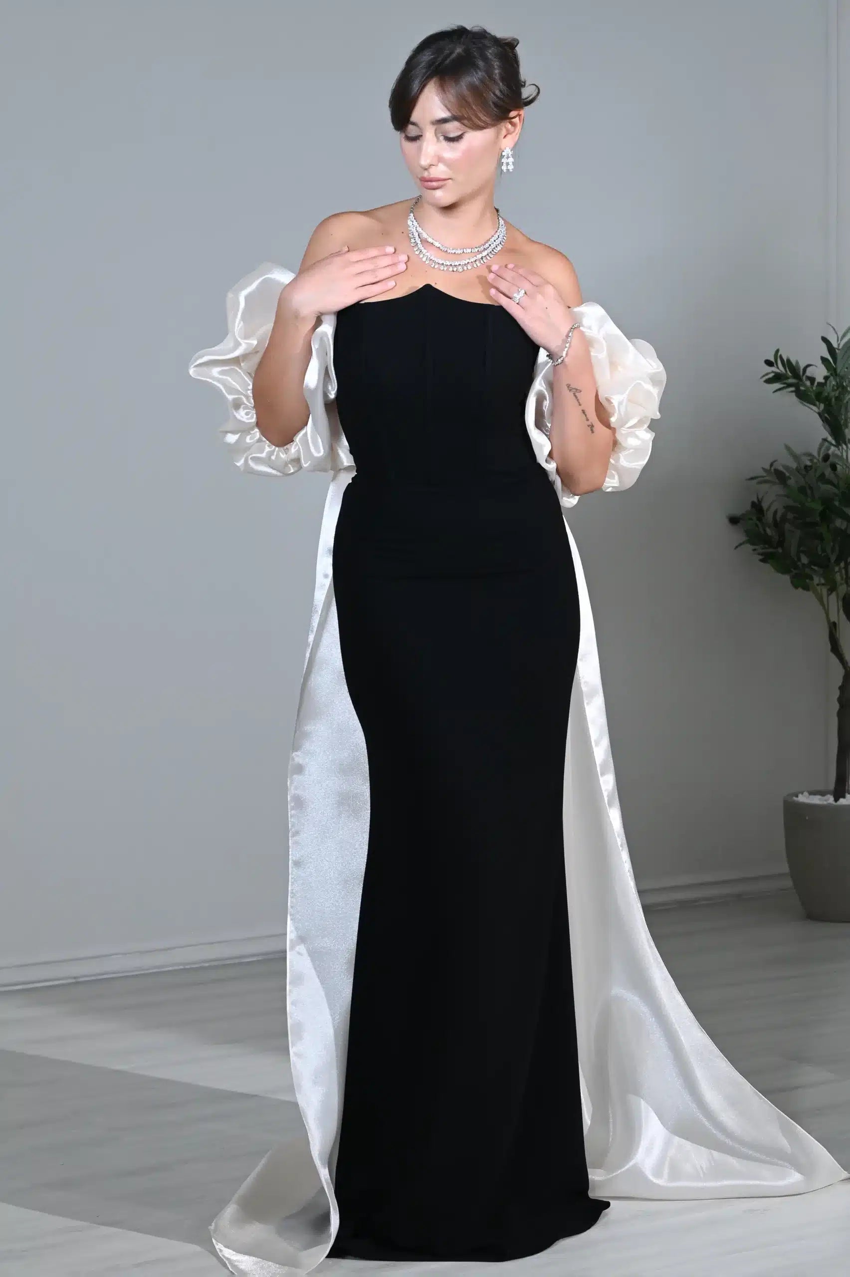 Puff Sleeves 2 PCS Crepe Dress