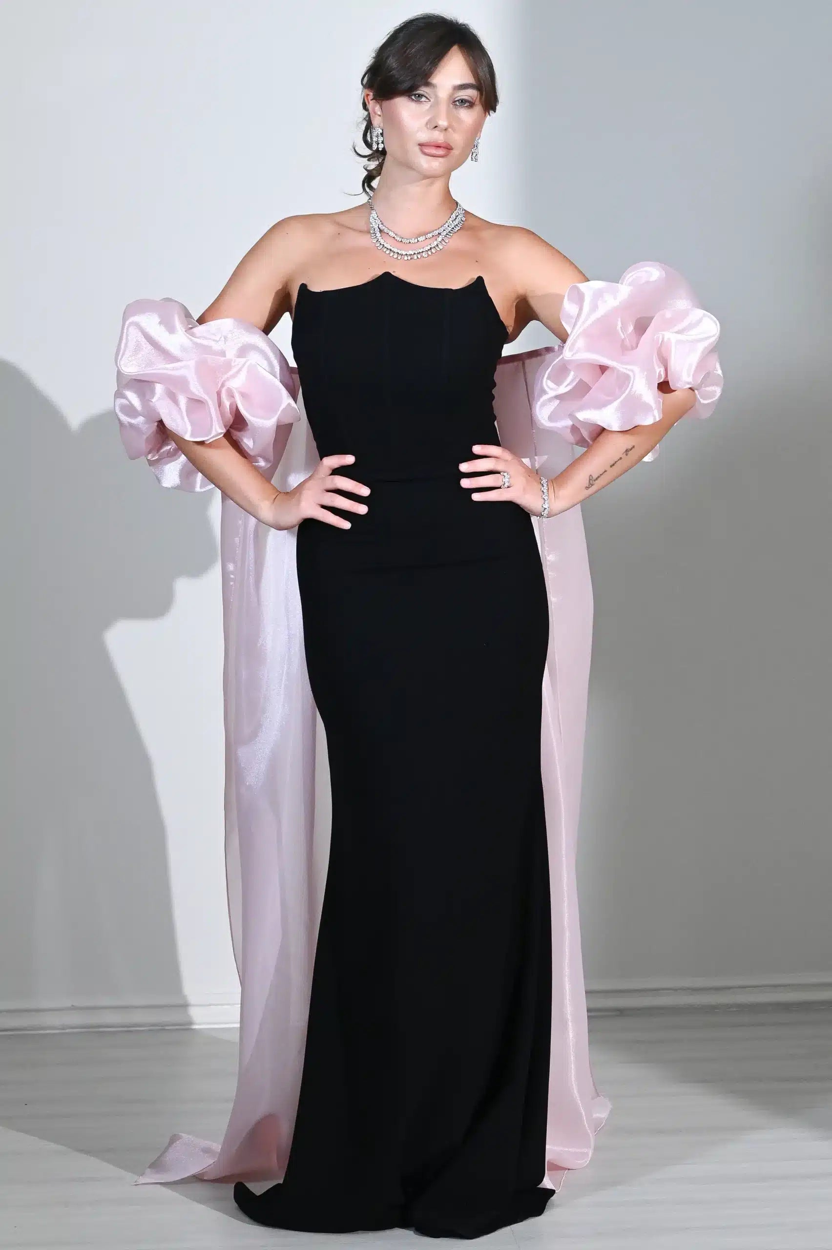 Puff Sleeves 2 PCS Crepe Dress