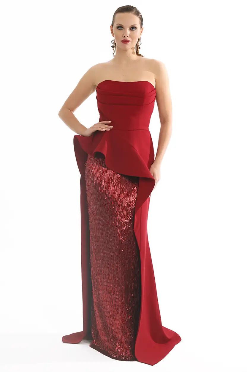 Strapless Sequined Crepe Dress