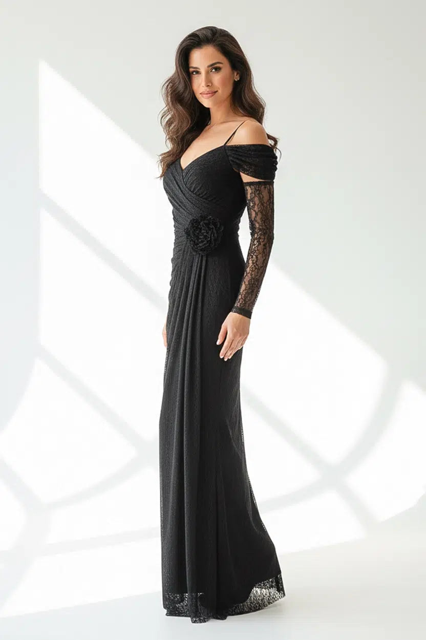 Rose Detail Off Shoulder Dantel Dress