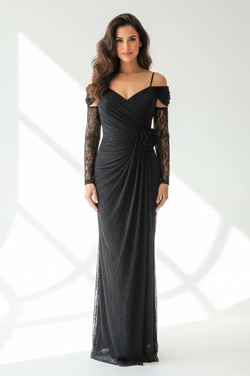 Rose Detail Off Shoulder Dantel Dress