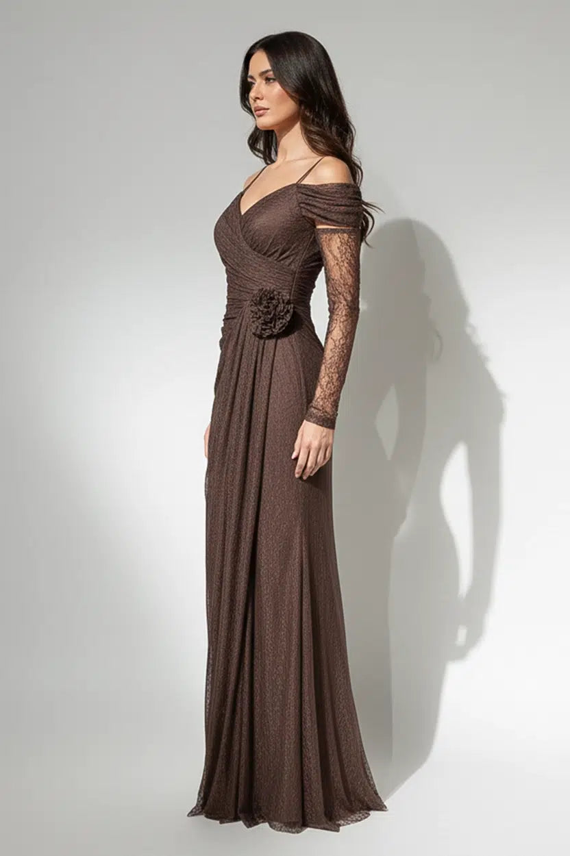 Rose Detail Off Shoulder Dantel Dress