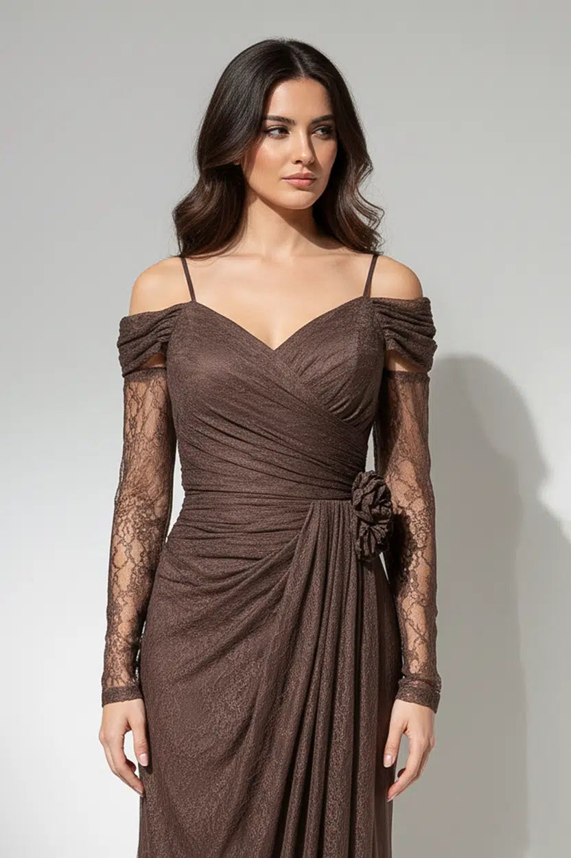 Rose Detail Off Shoulder Dantel Dress