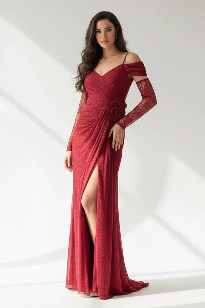 Rose Detail Off Shoulder Dantel Dress