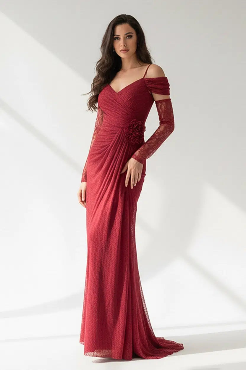 Rose Detail Off Shoulder Dantel Dress