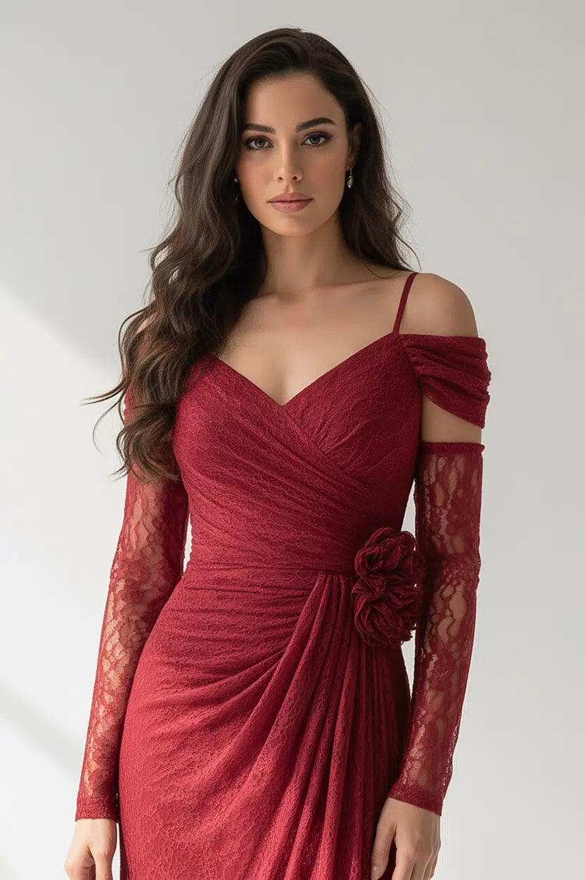 Rose Detail Off Shoulder Dantel Dress