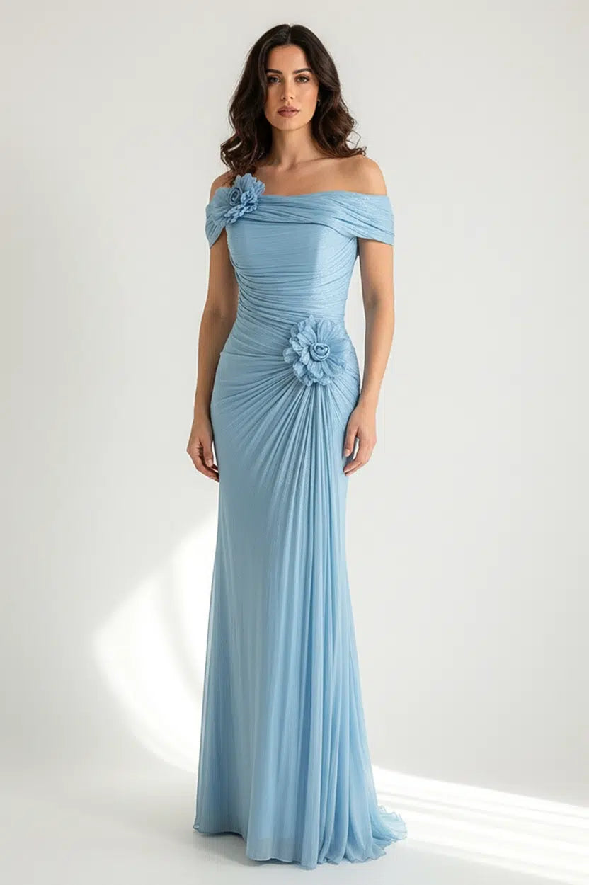 Rose Details Off Shoulder Organza Dress
