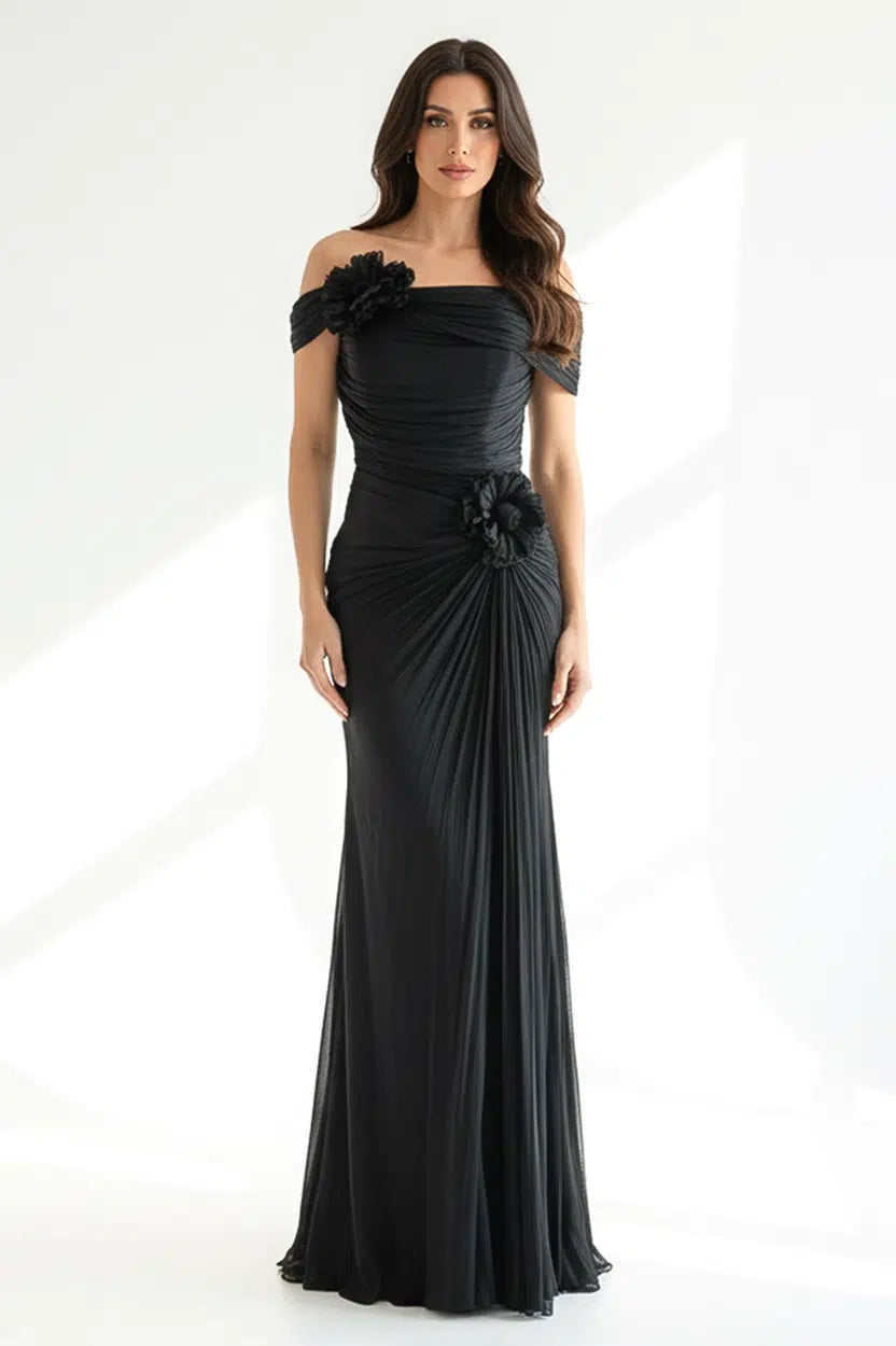 Rose Details Off Shoulder Organza Dress