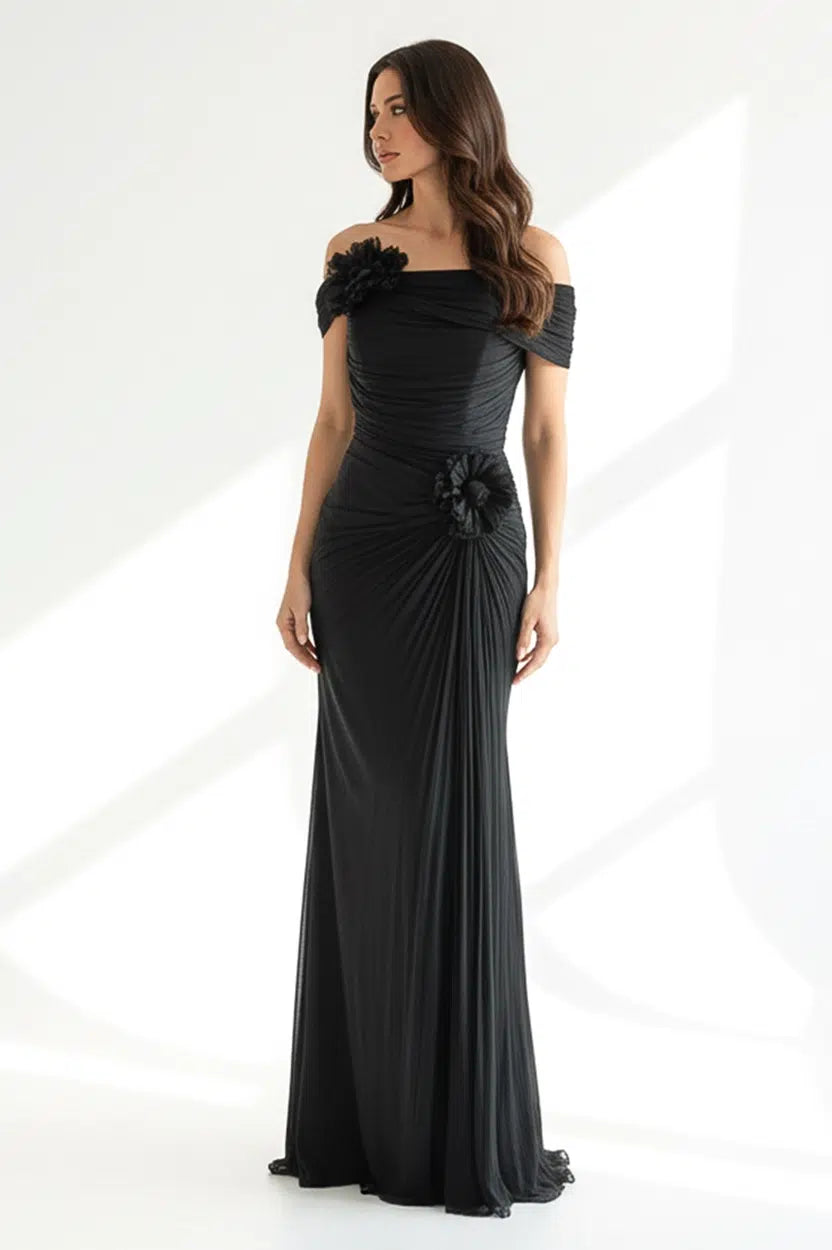 Rose Details Off Shoulder Organza Dress