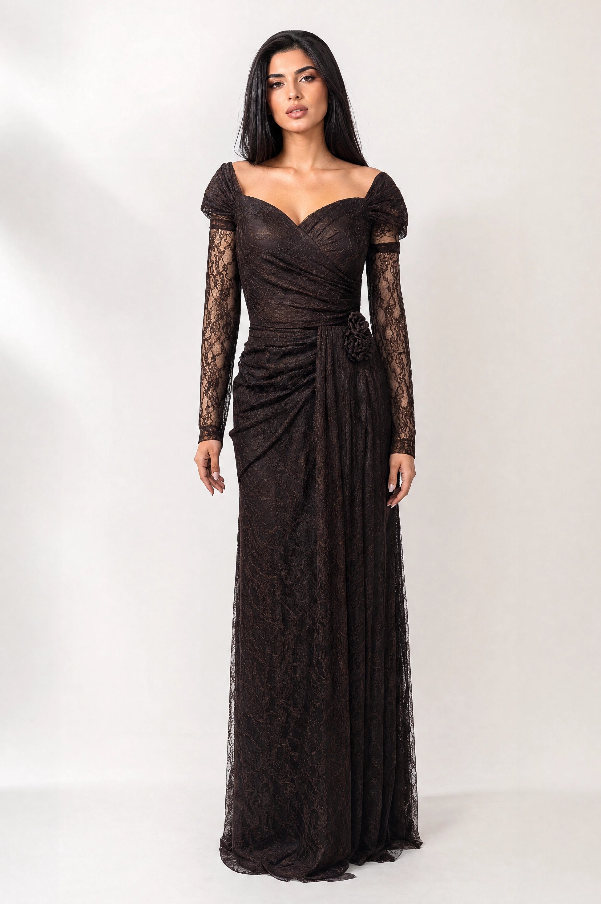 Rose Detail Off Shoulder Dantel Dress