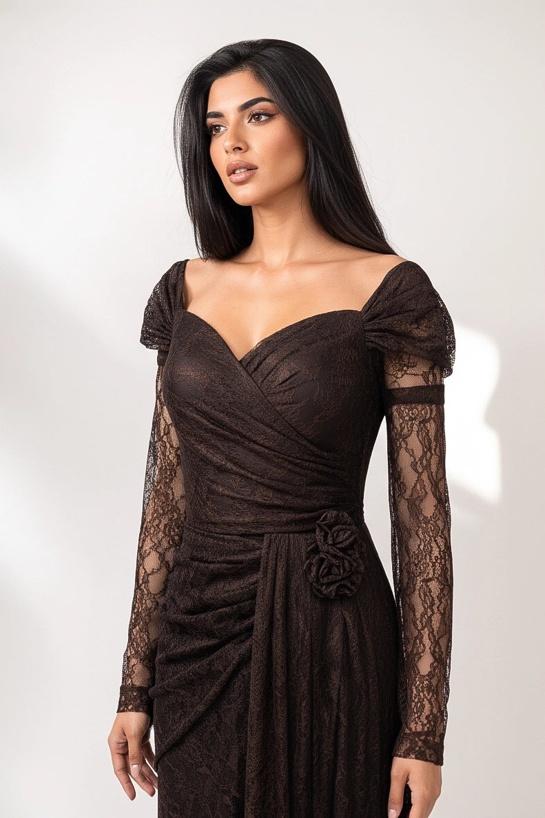 Rose Detail Off Shoulder Dantel Dress
