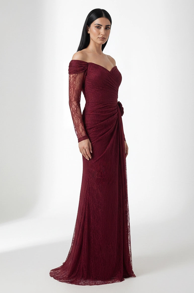 Rose Detail Off Shoulder Dantel Dress