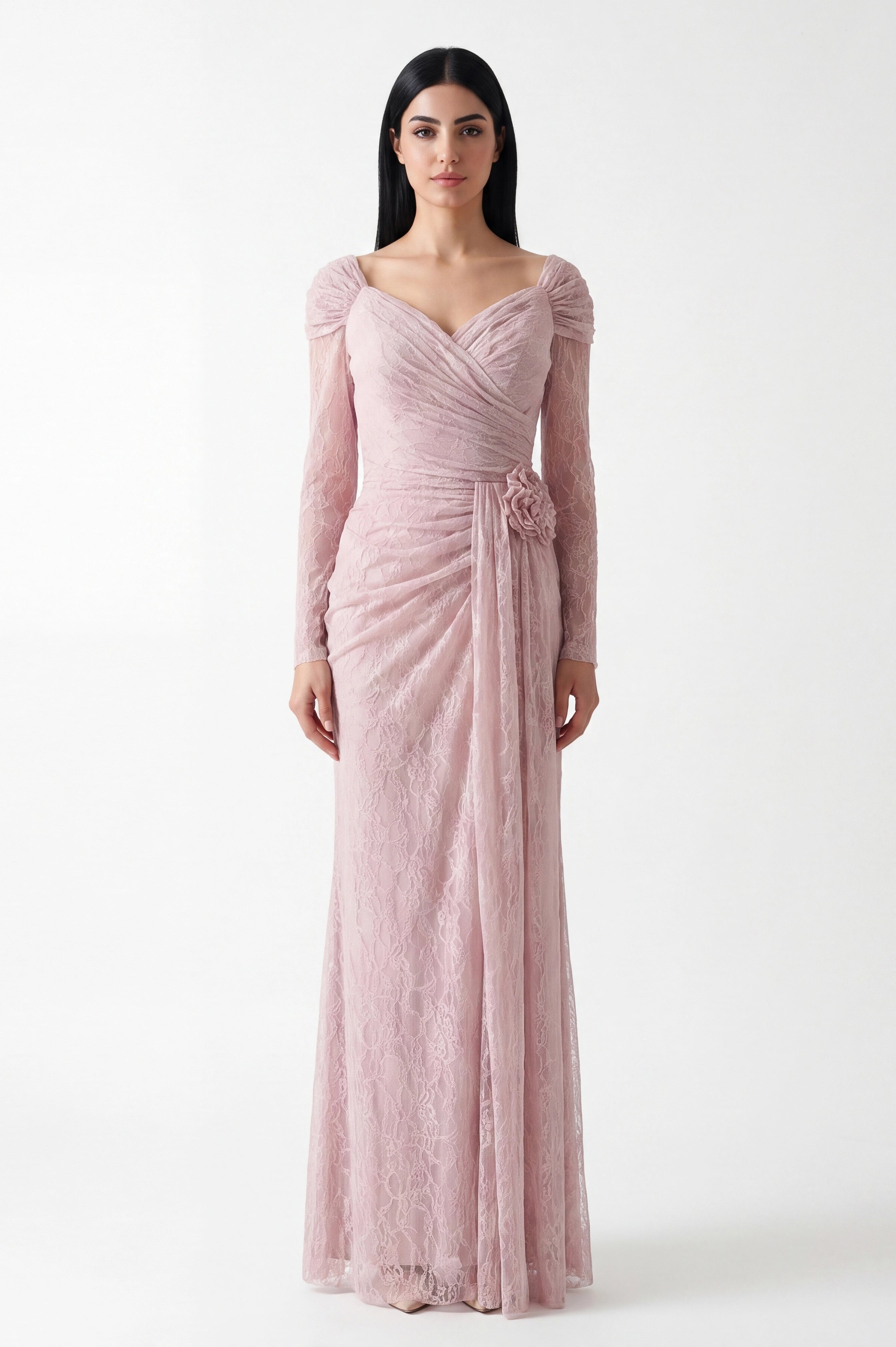 Rose Detail Off Shoulder Dantel Dress