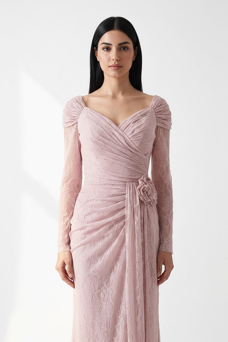 Rose Detail Off Shoulder Dantel Dress