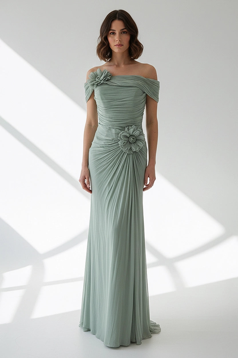 Rose Details Off Shoulder Organza Dress