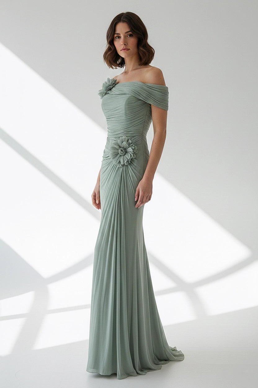 Rose Details Off Shoulder Organza Dress